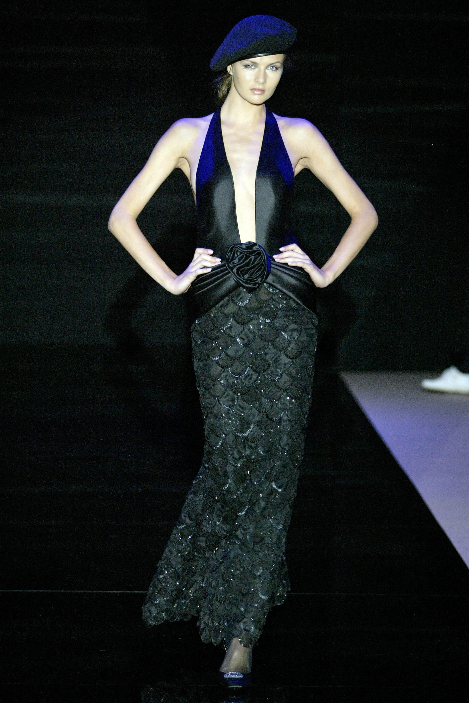 black silk sleeveless gown