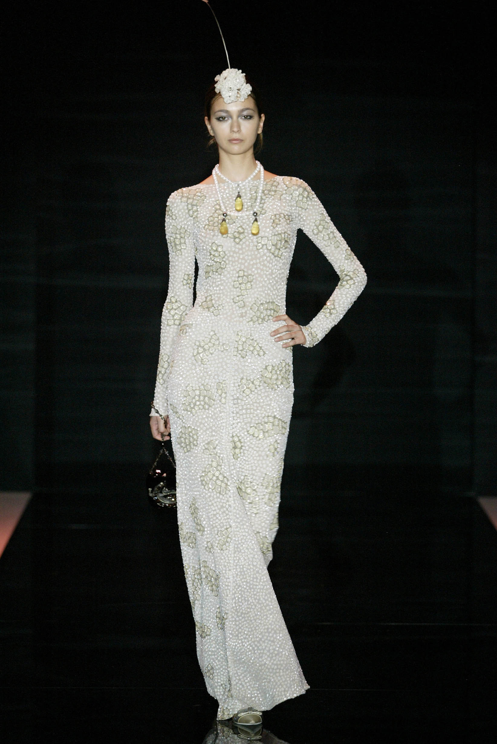 white fitted long-sleeve gown