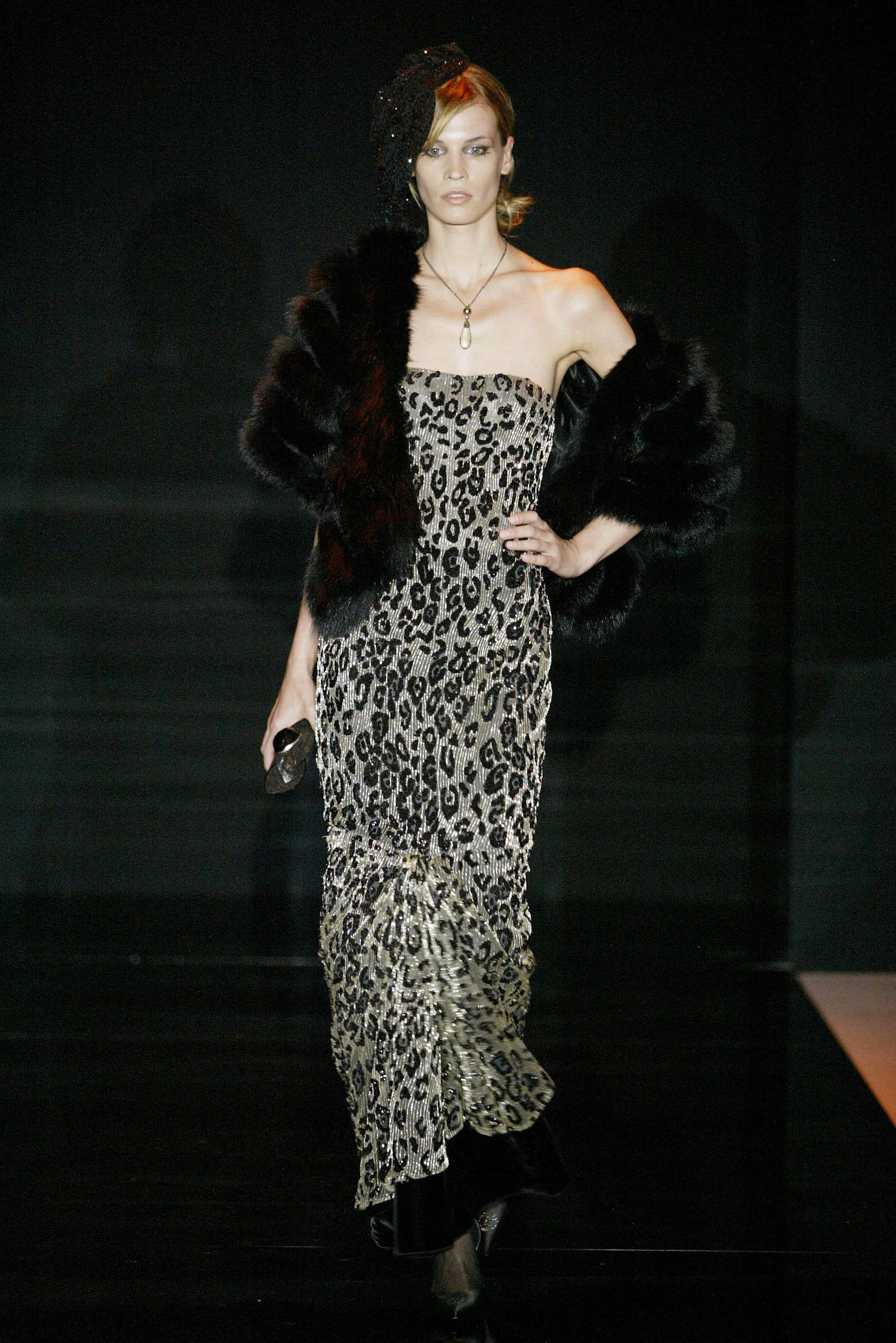 black and beige animal-print gown