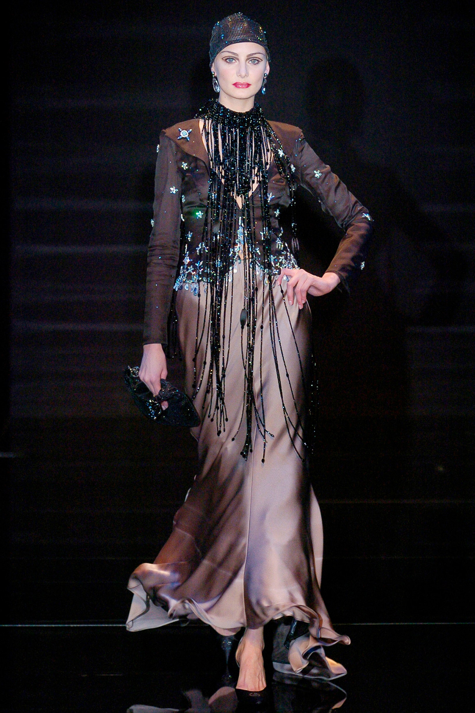 black embellished silk gown