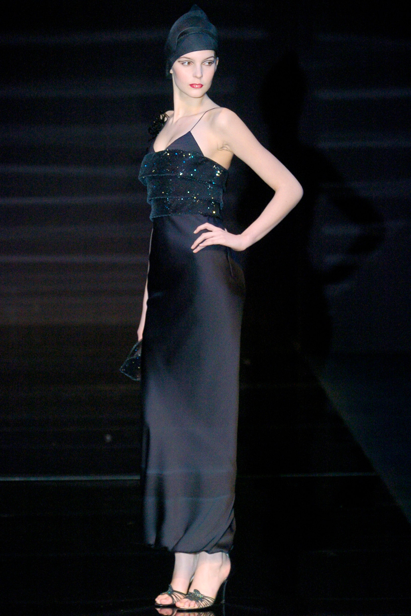 black silk sleeveless gown