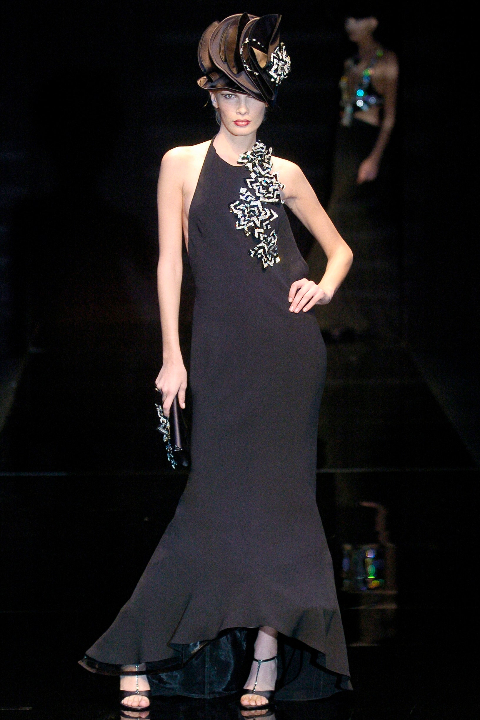 black silk fitted gown