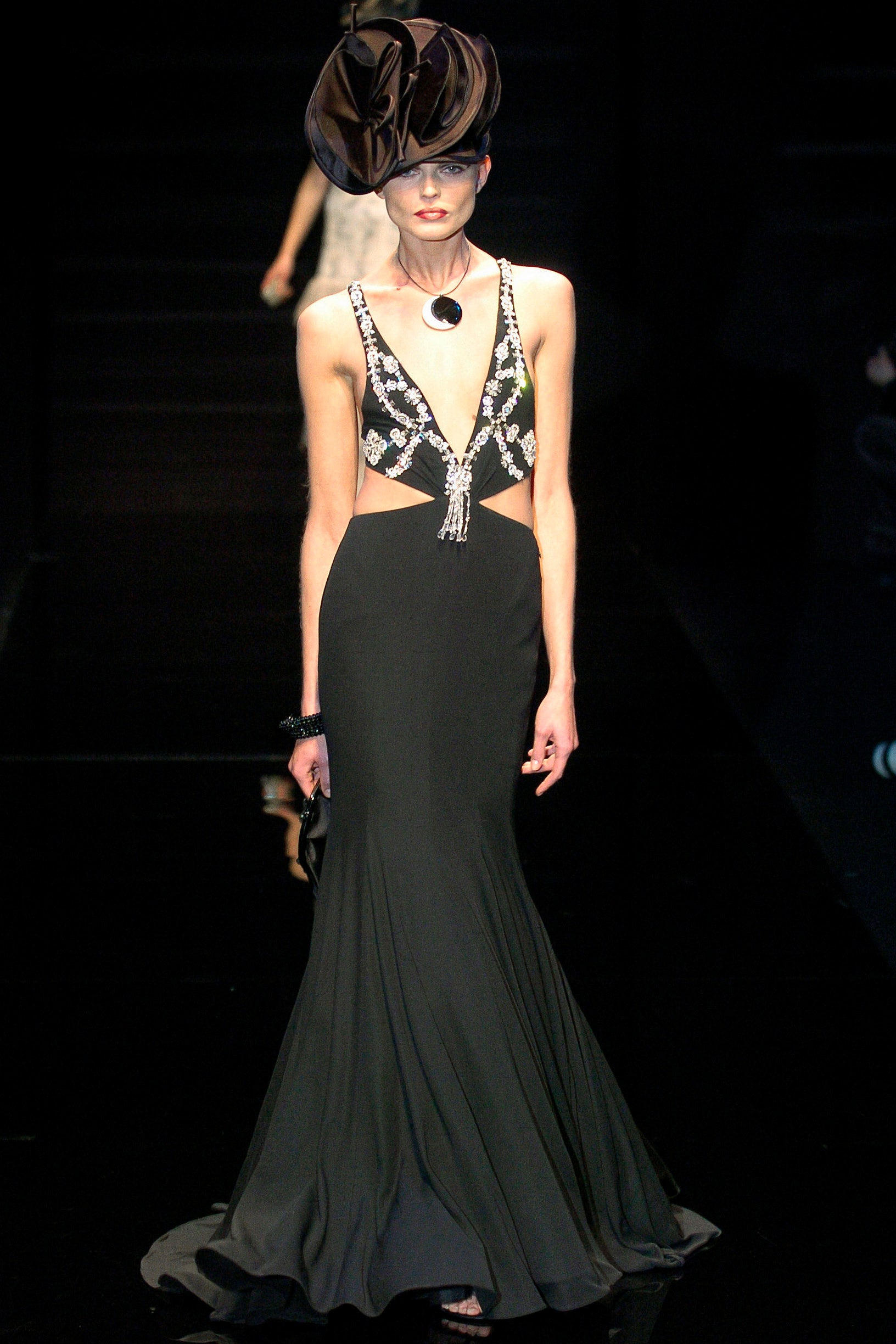 black silk fitted gown