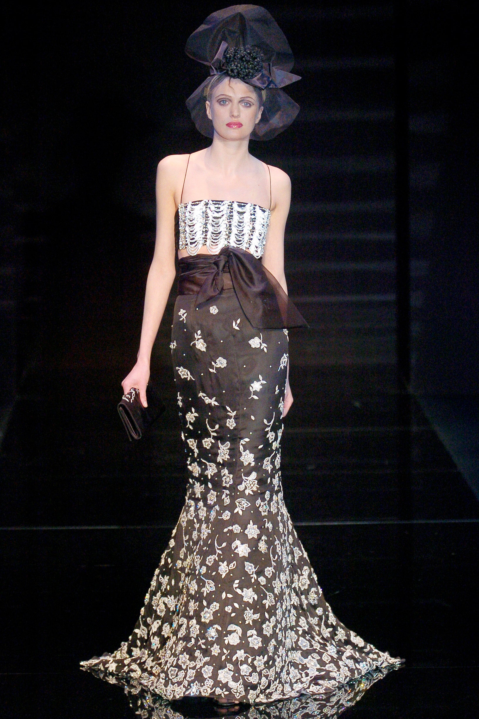black and white embellished gown