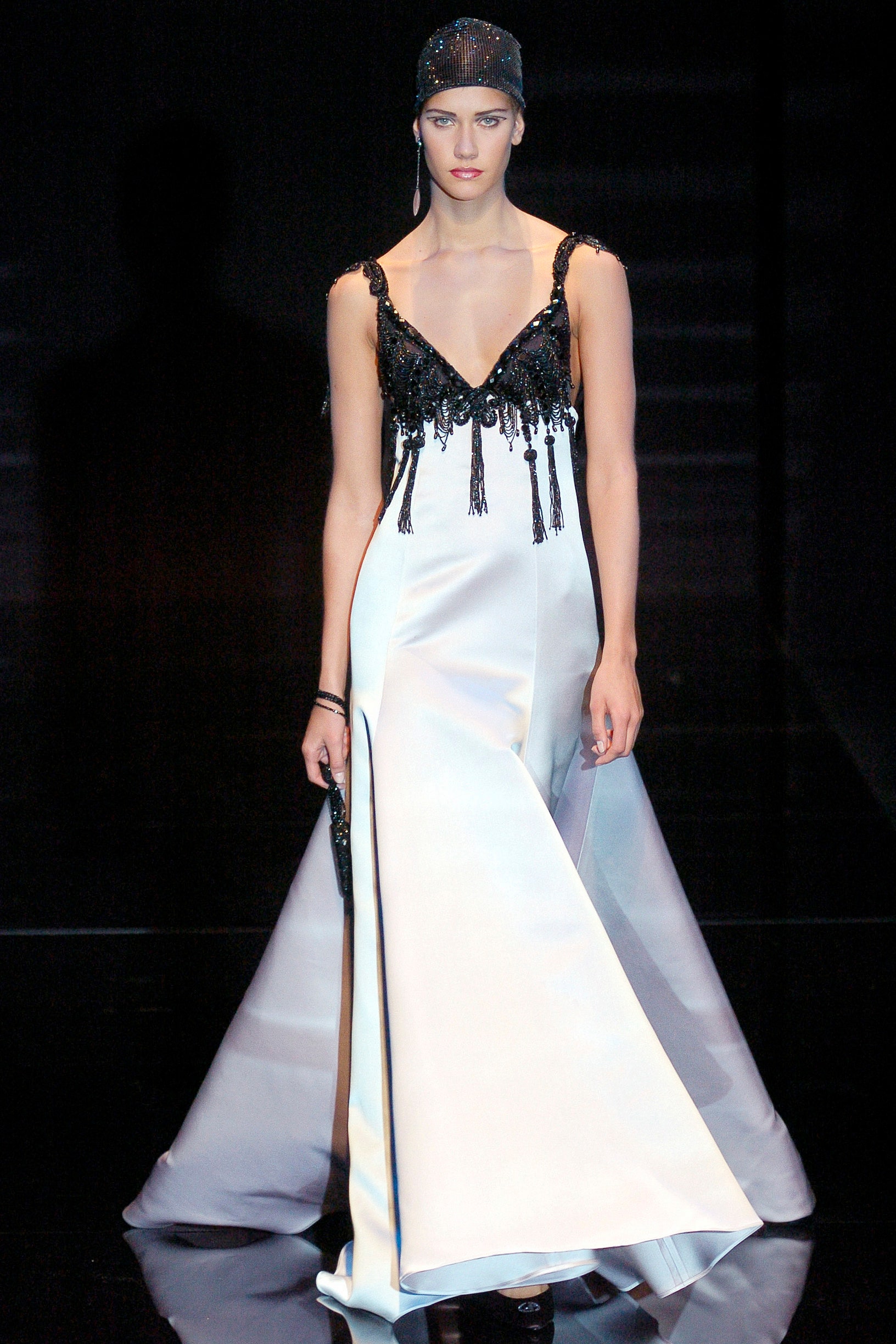 black and white embellished gown