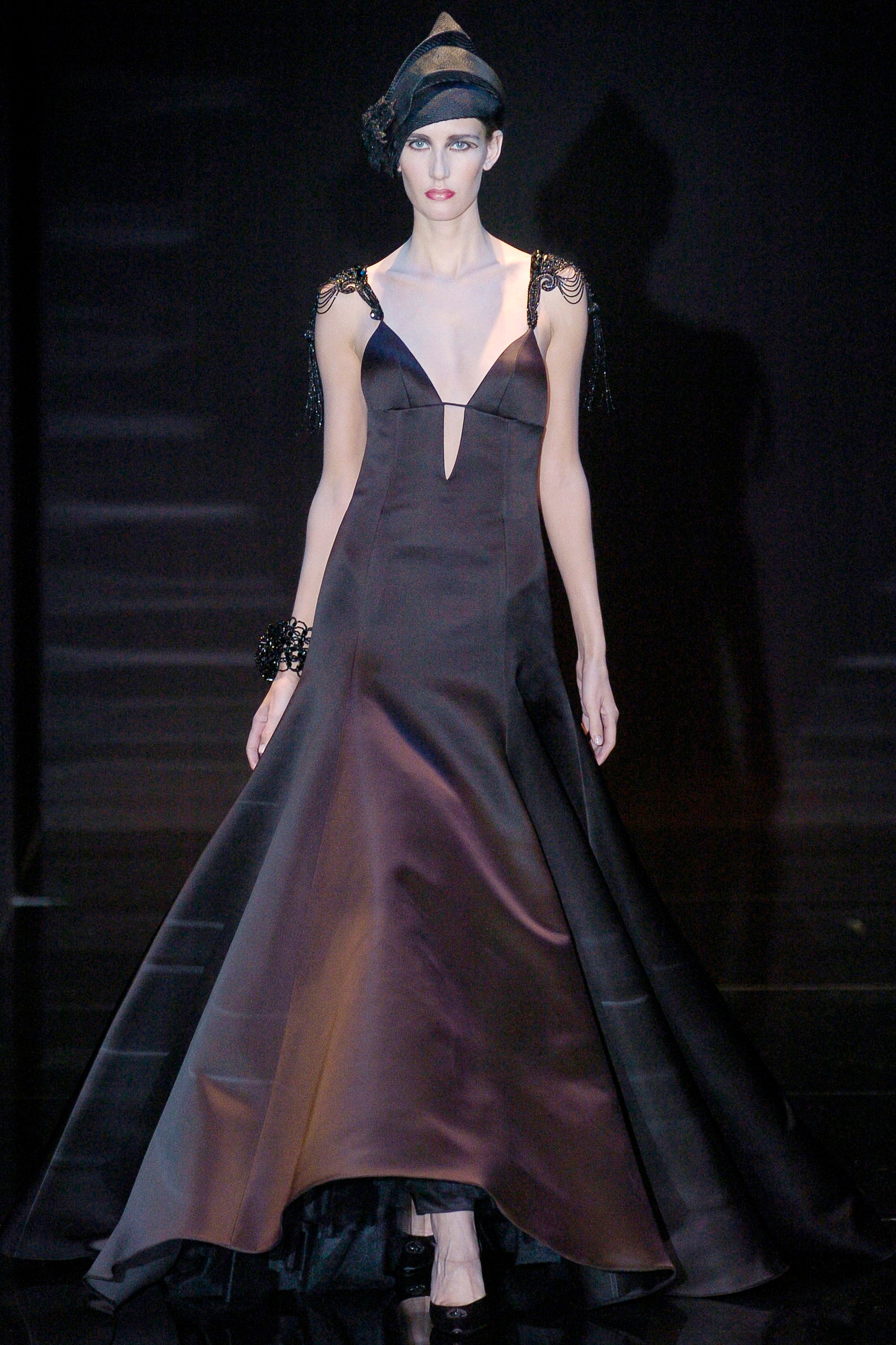 black silk fitted gown