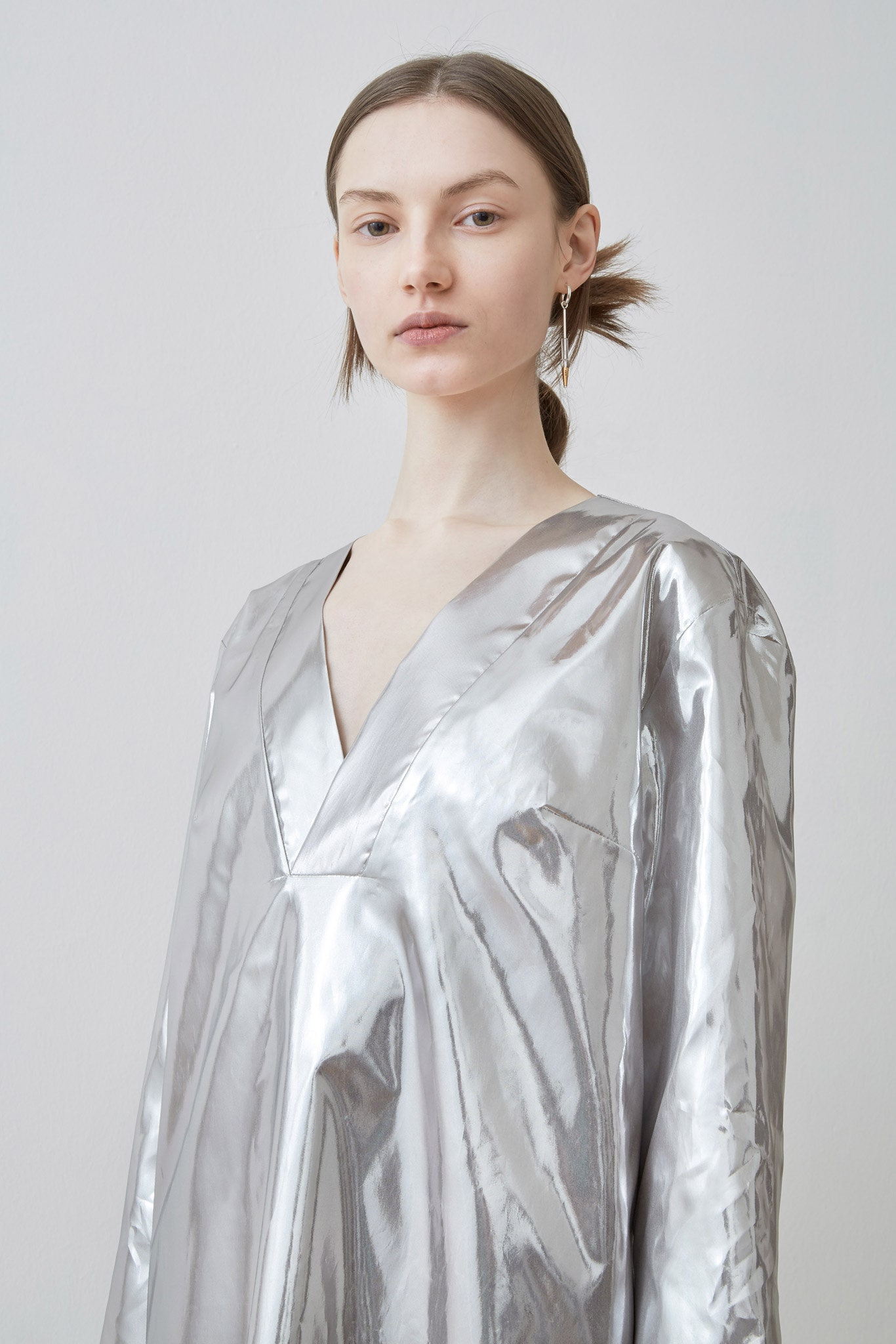 shiny silver relaxed dress