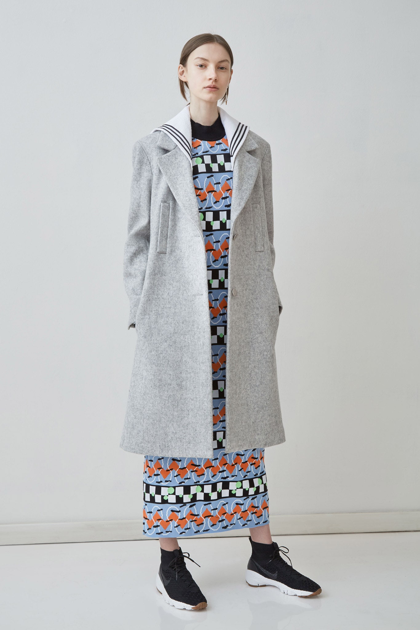 multi cotton sleeveless high-neck fitted printed maxi dress