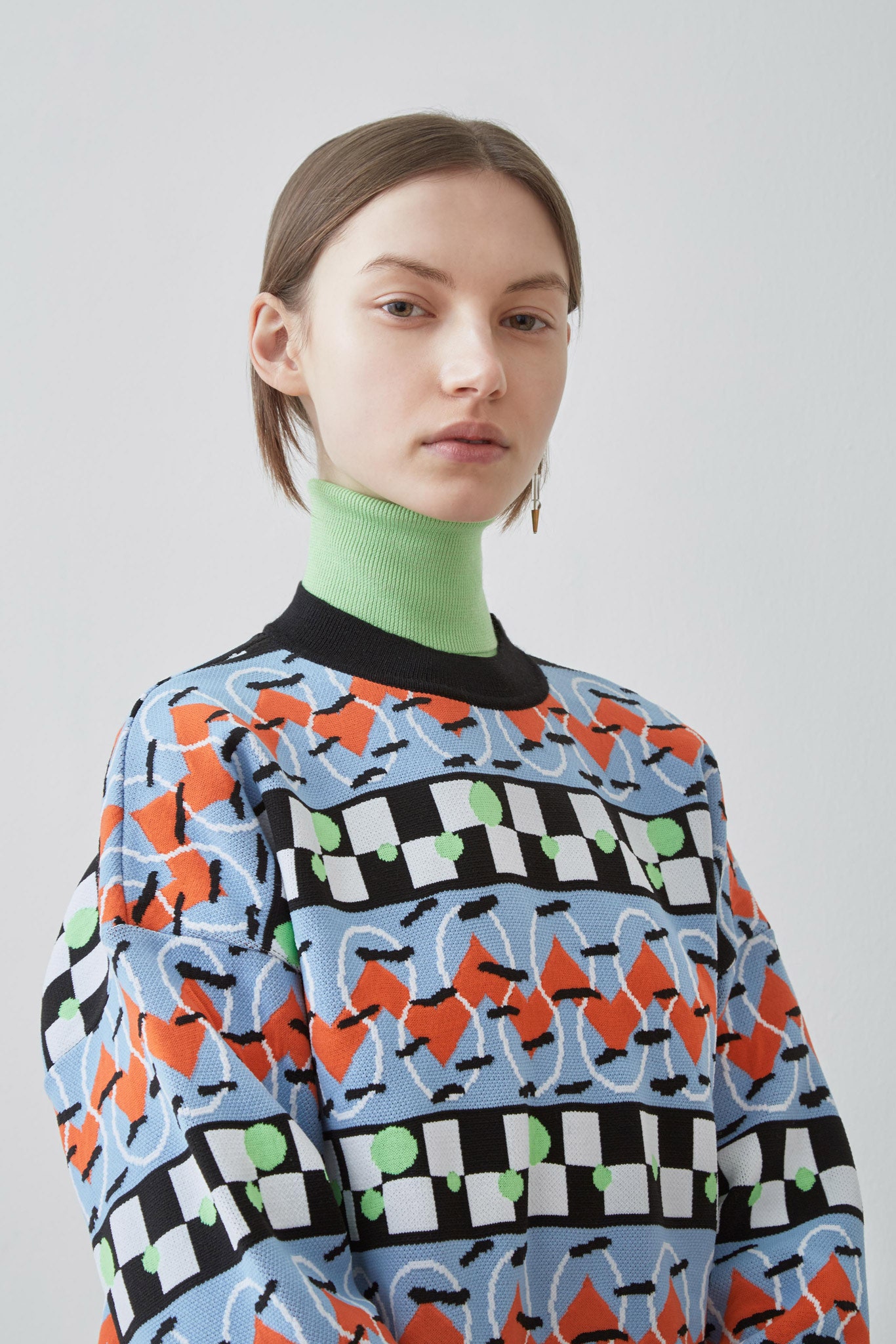 colorful printed sweater with turtleneck