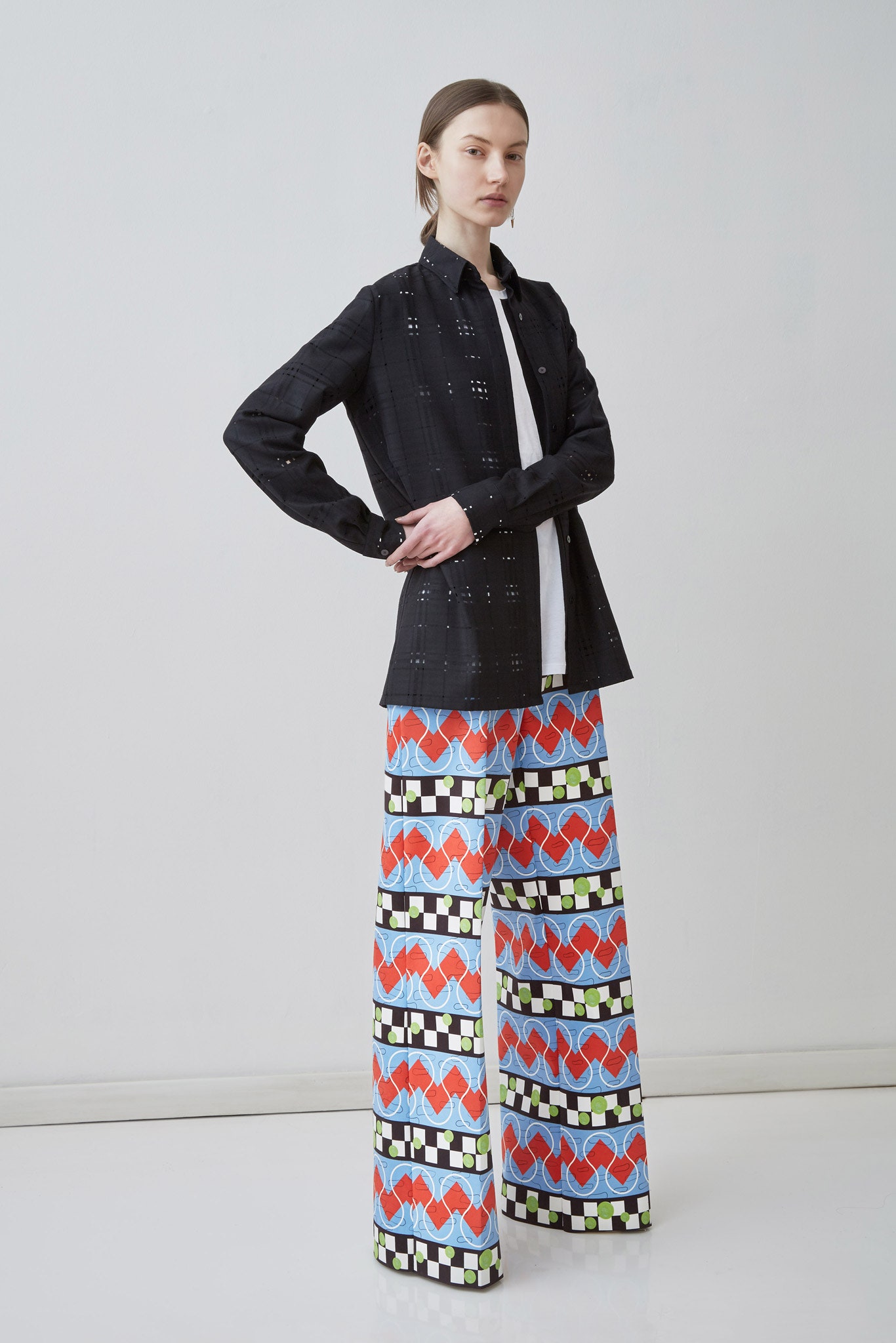 multi cotton fitted wide-leg pants