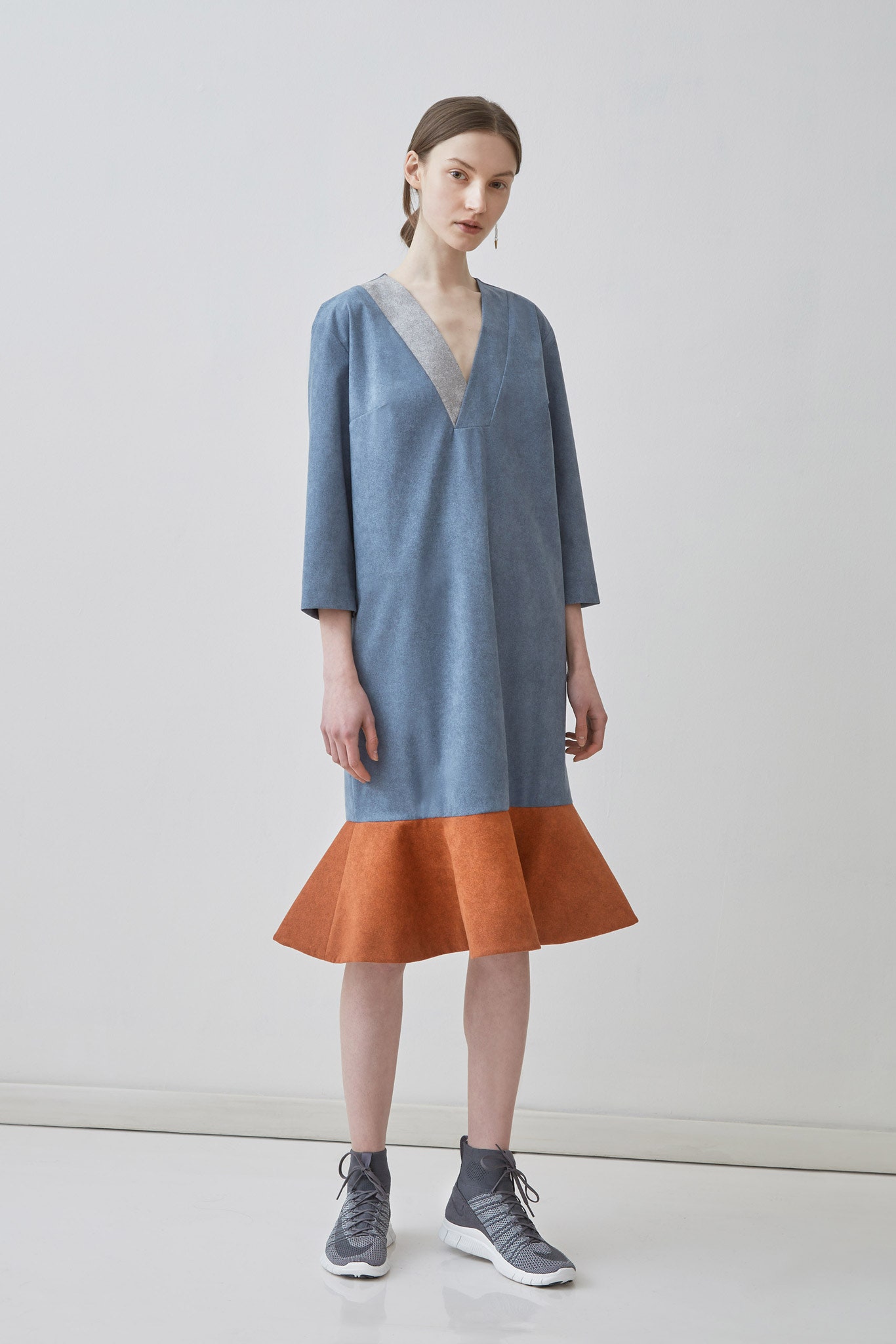 blue denim relaxed midi dress