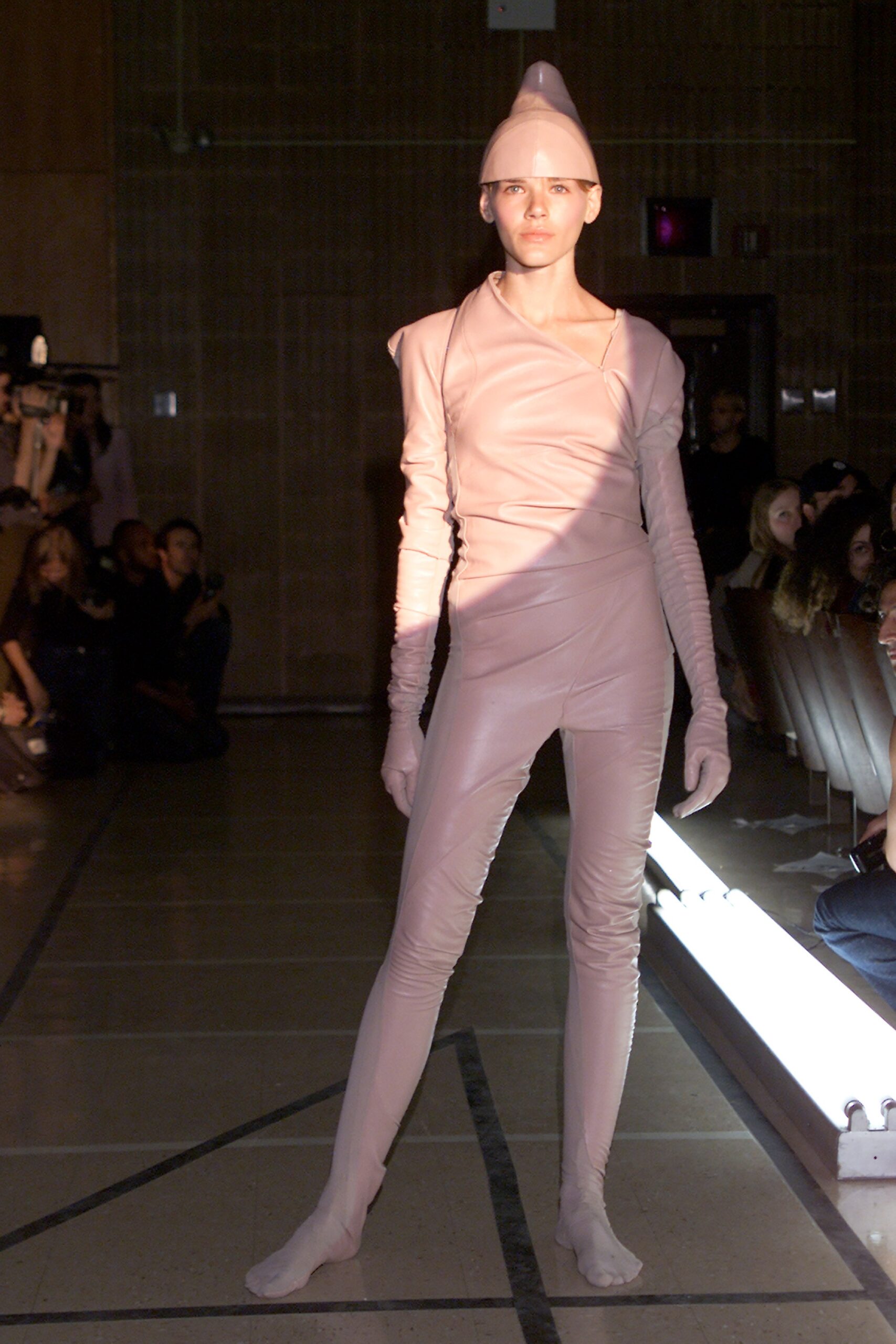 pink vinyl fitted catsuit