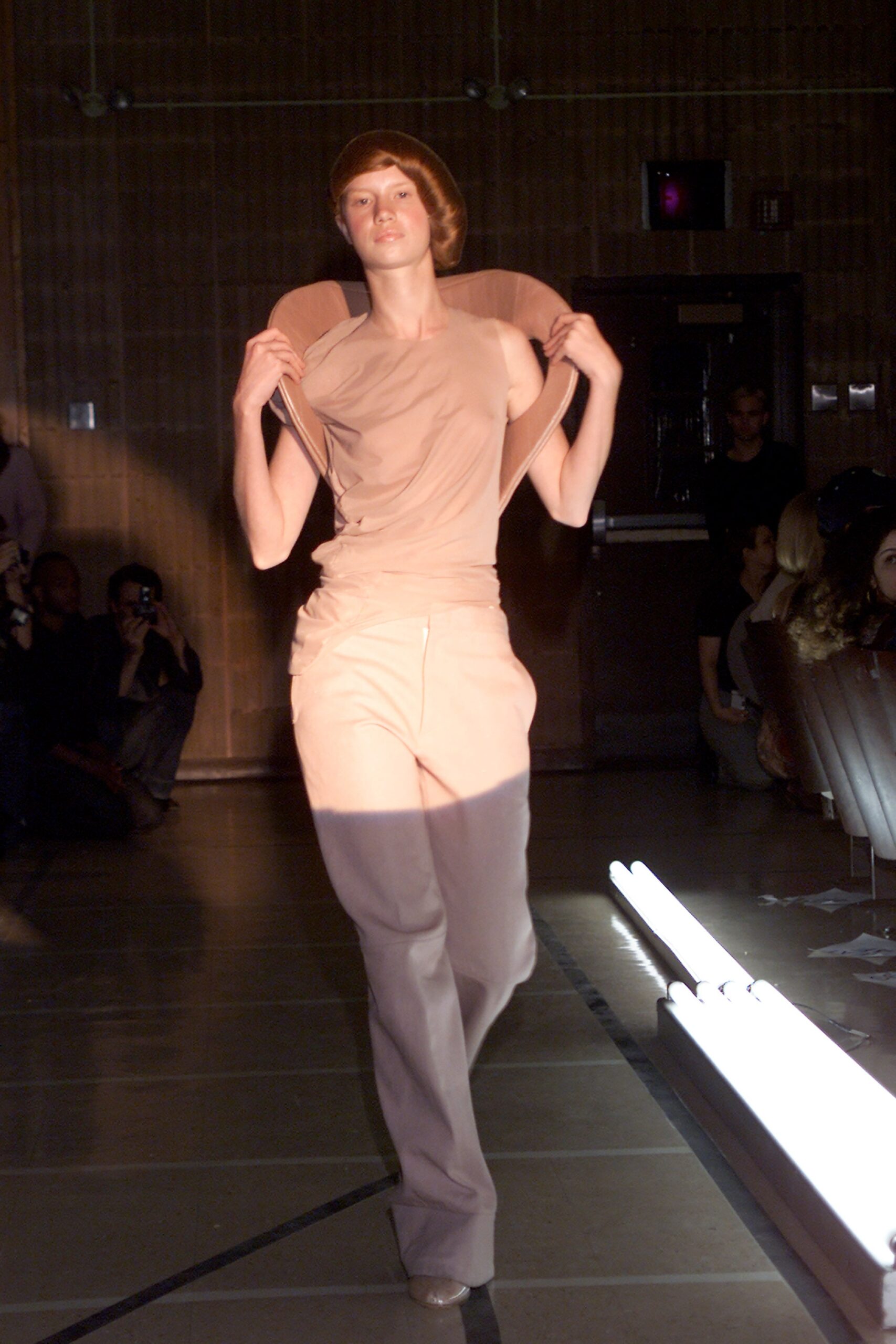 beige fitted top and relaxed pants