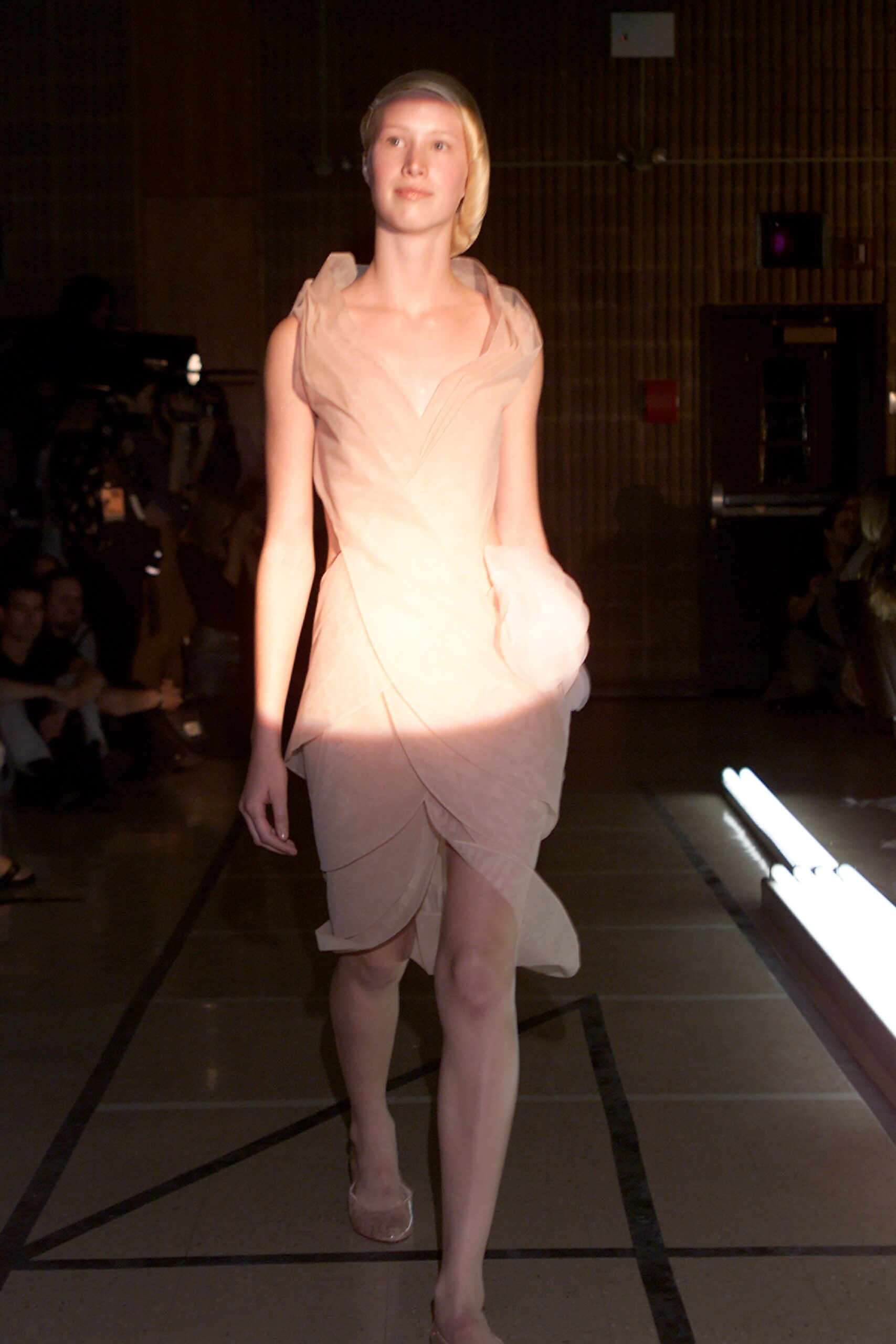 beige silk sleeveless dress