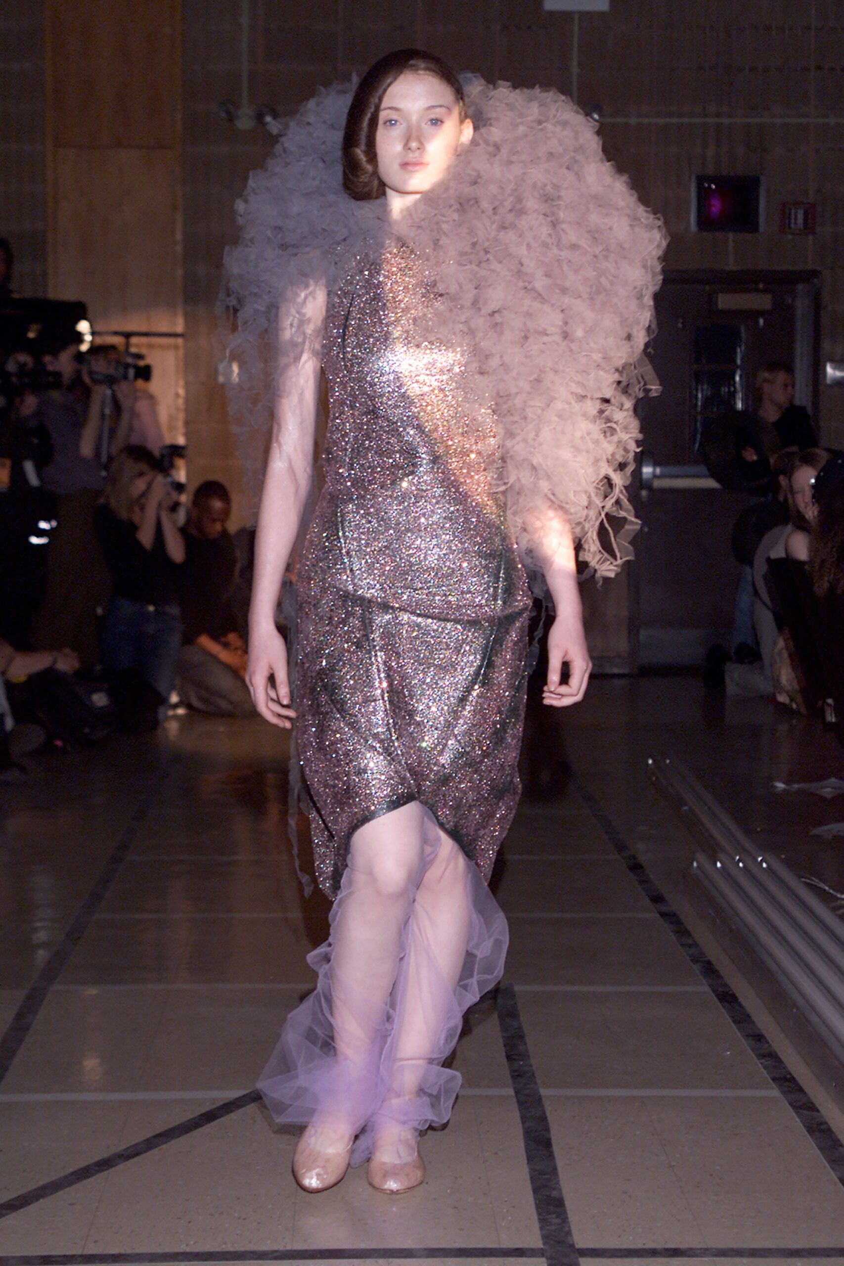 pink purple draped midi dress