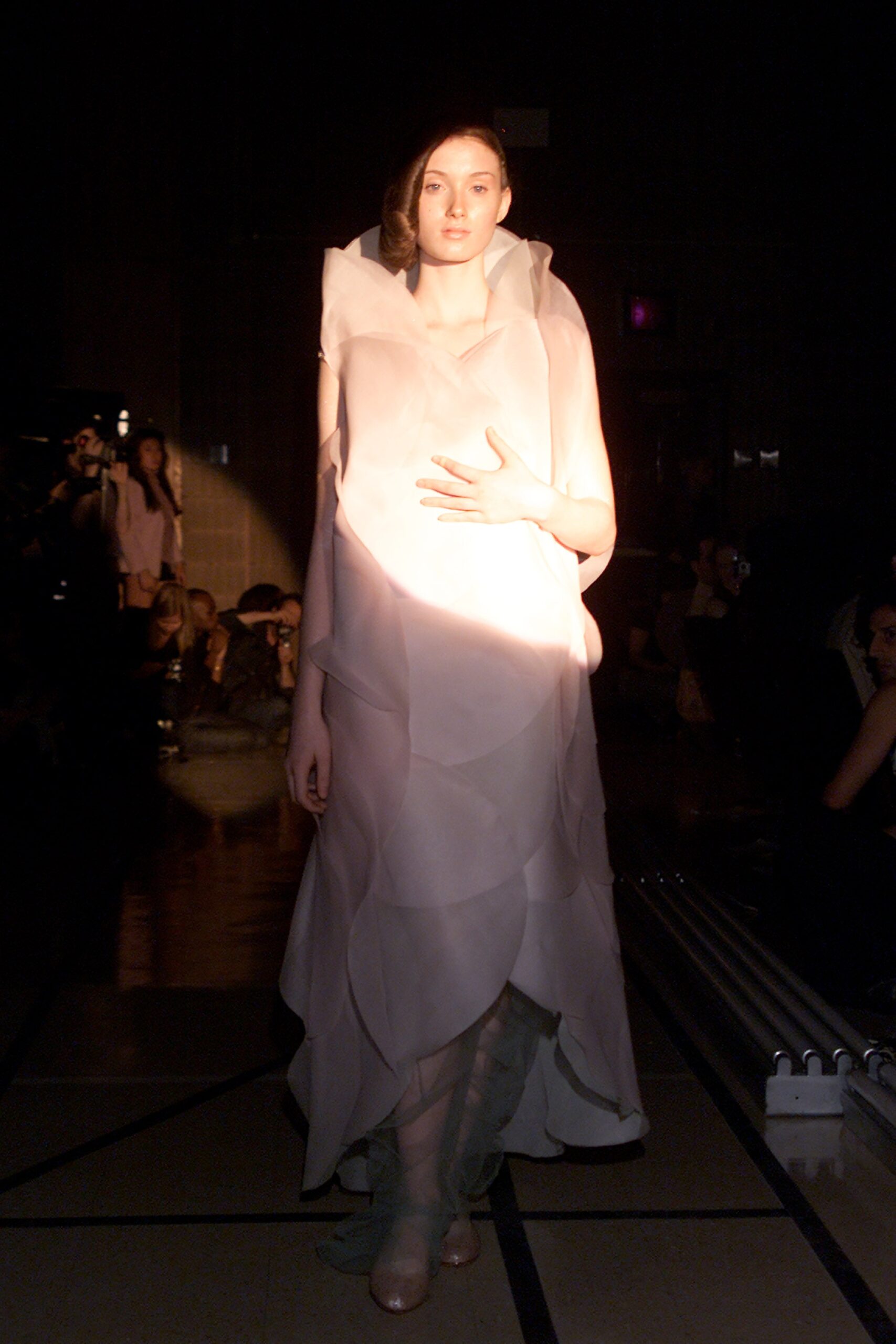 white silk flowing gown