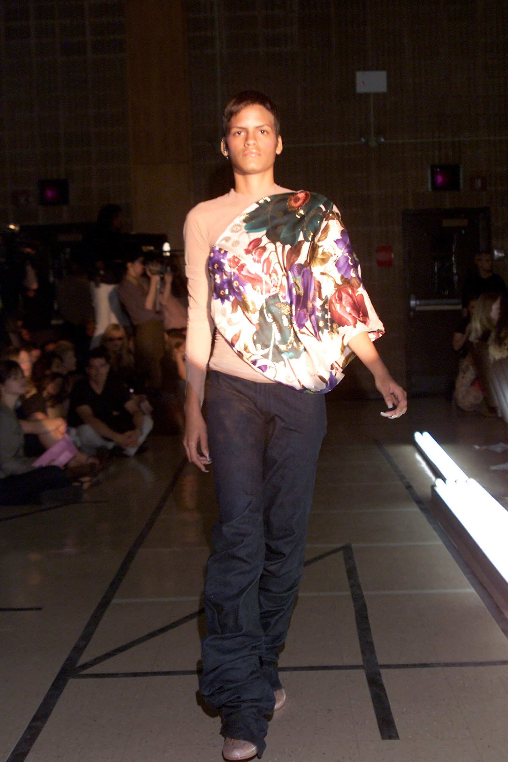 asymmetric floral top with fitted pants