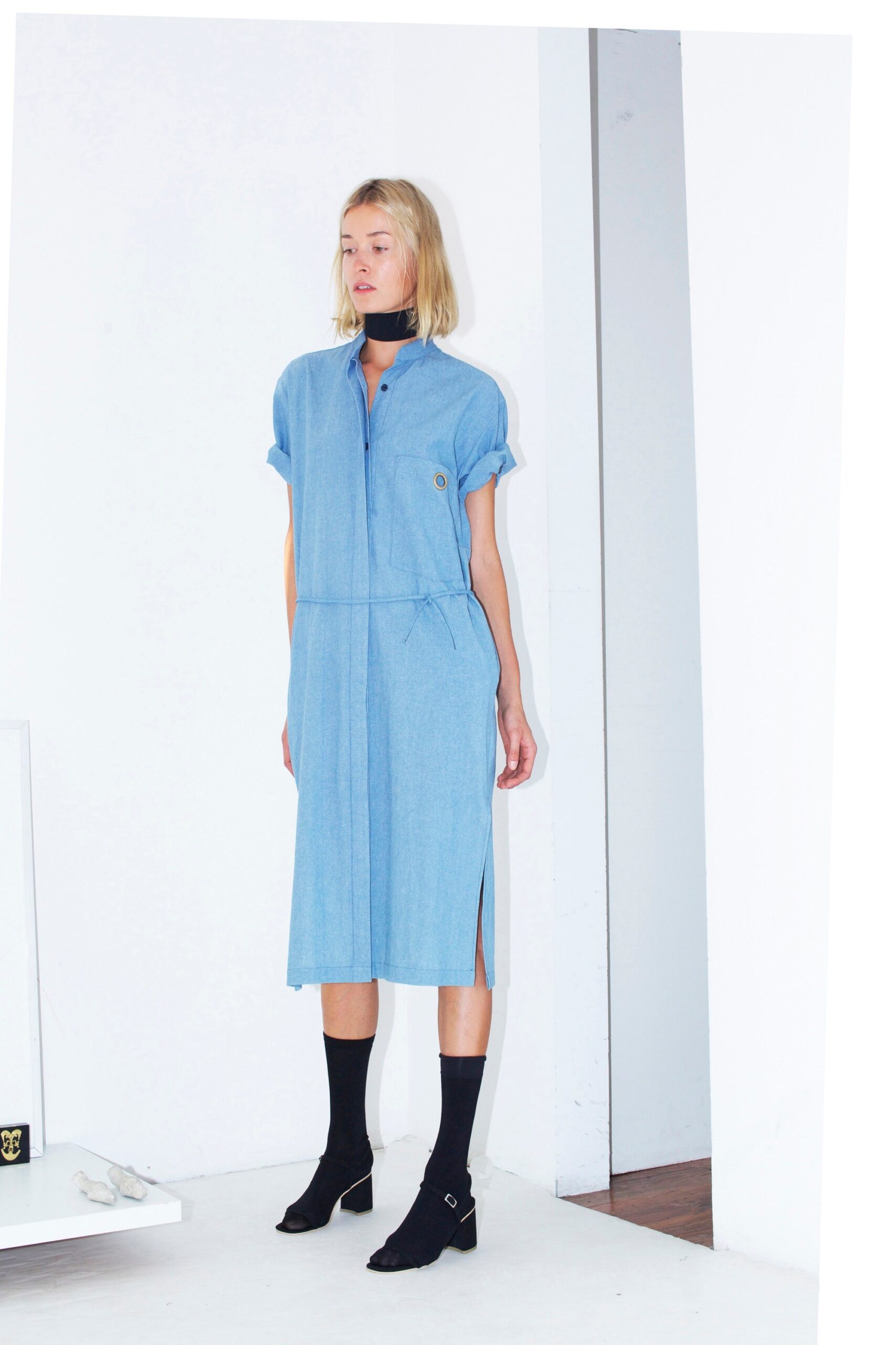 blue cotton relaxed midi dress