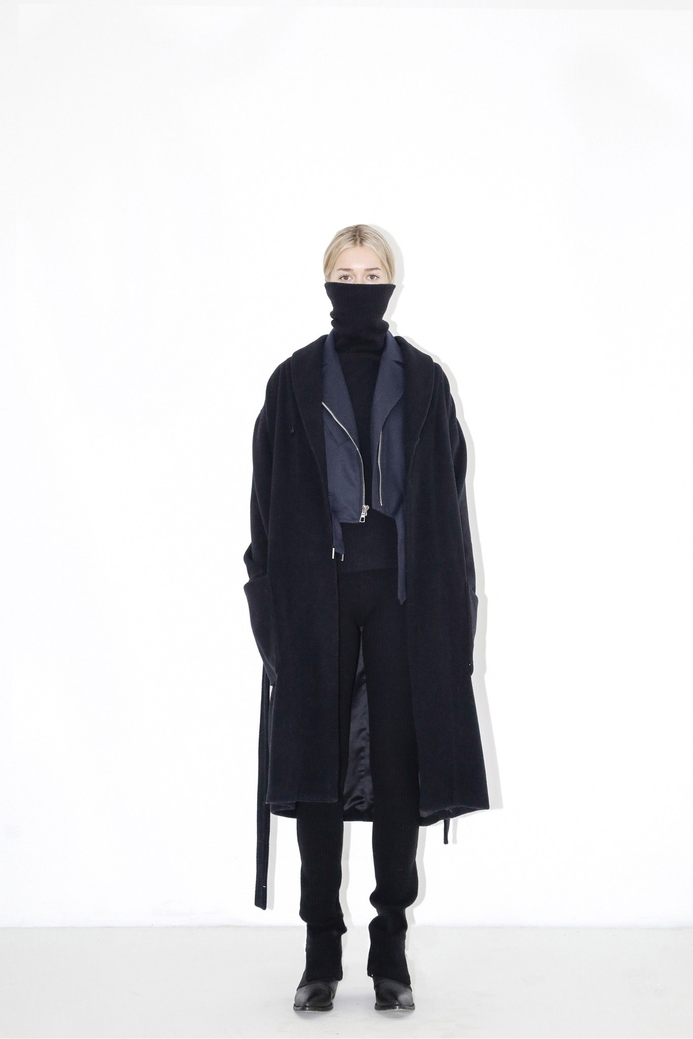 black oversized coat with fitted jacket