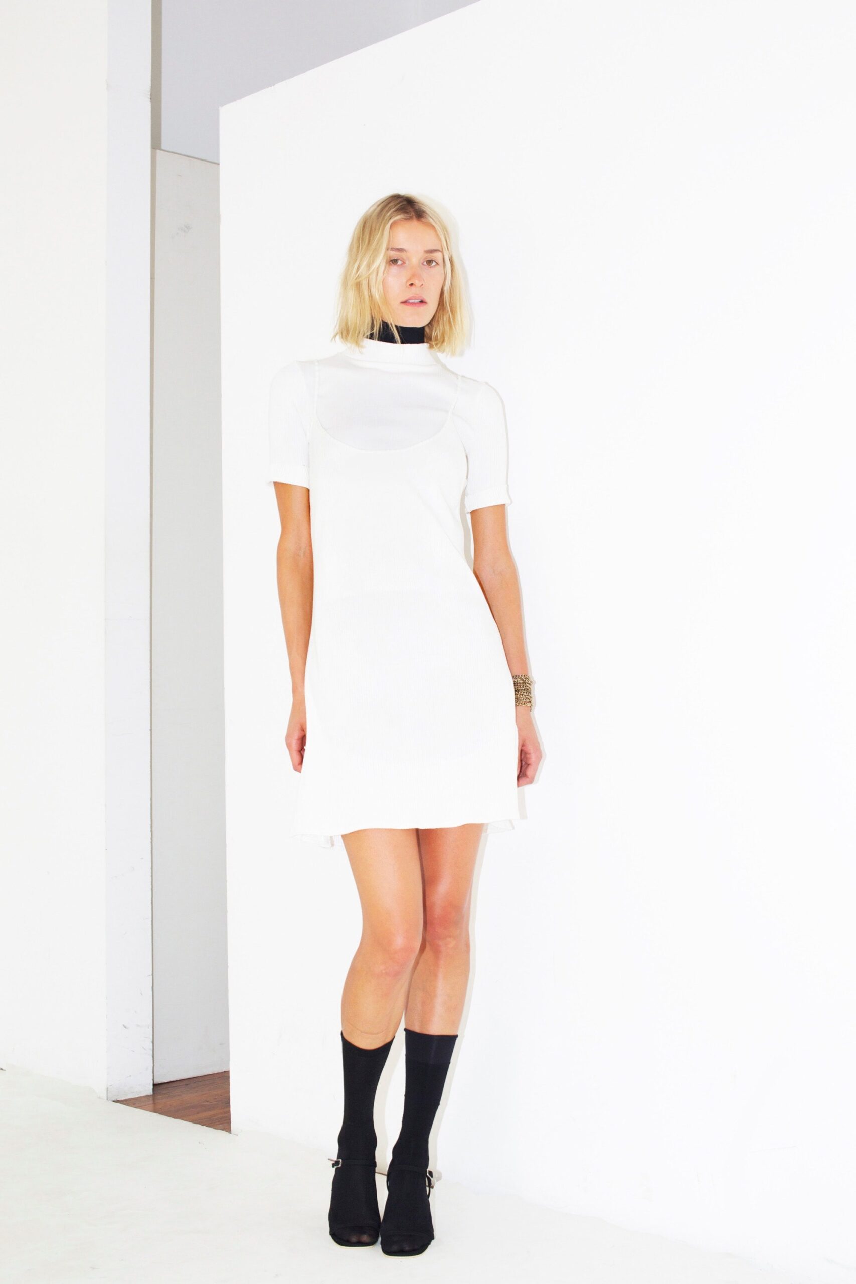 fitted white mini dress
