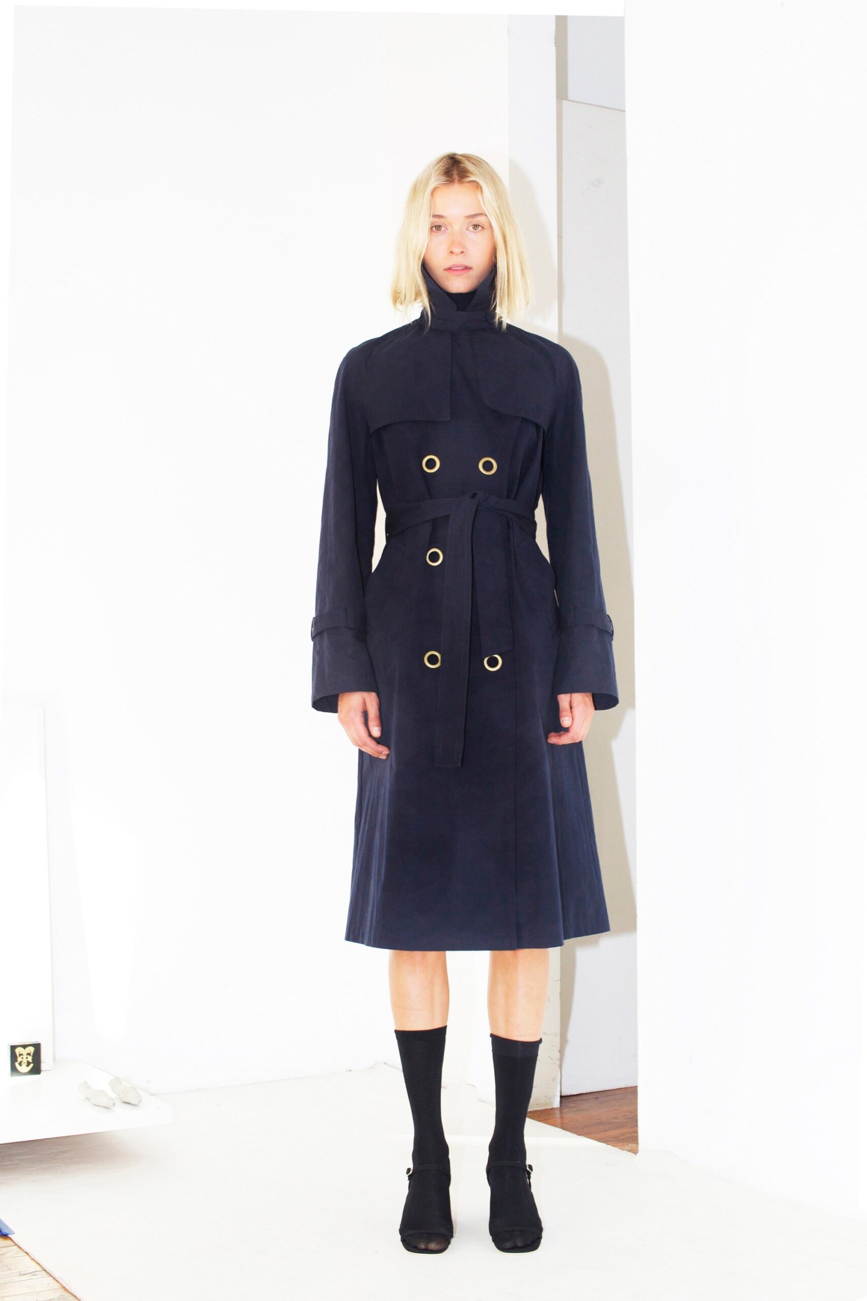 fitted blue cotton coat