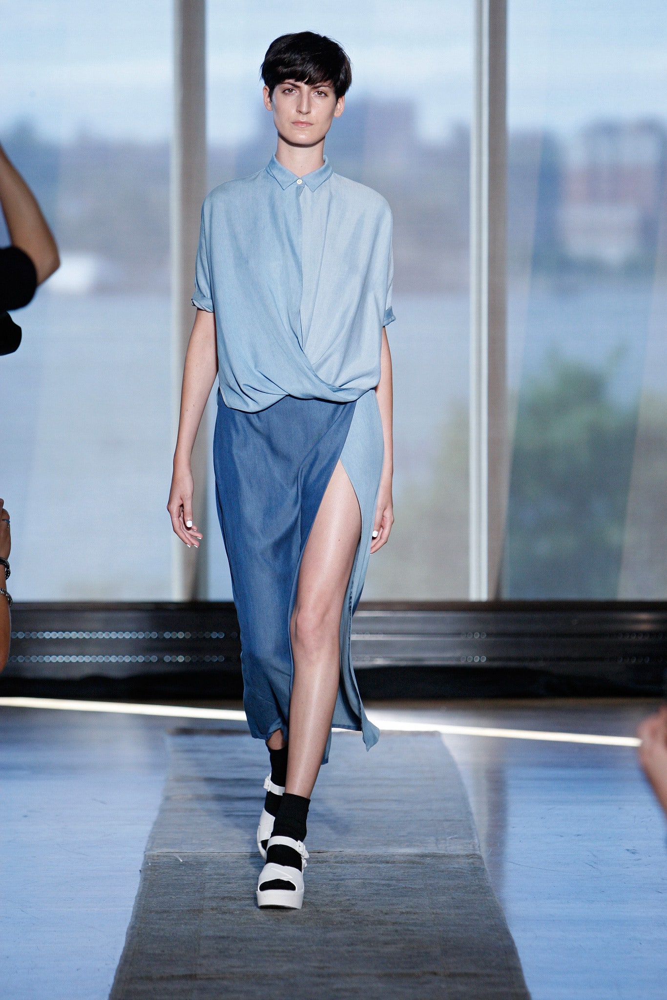 blue cotton relaxed shirt-dress