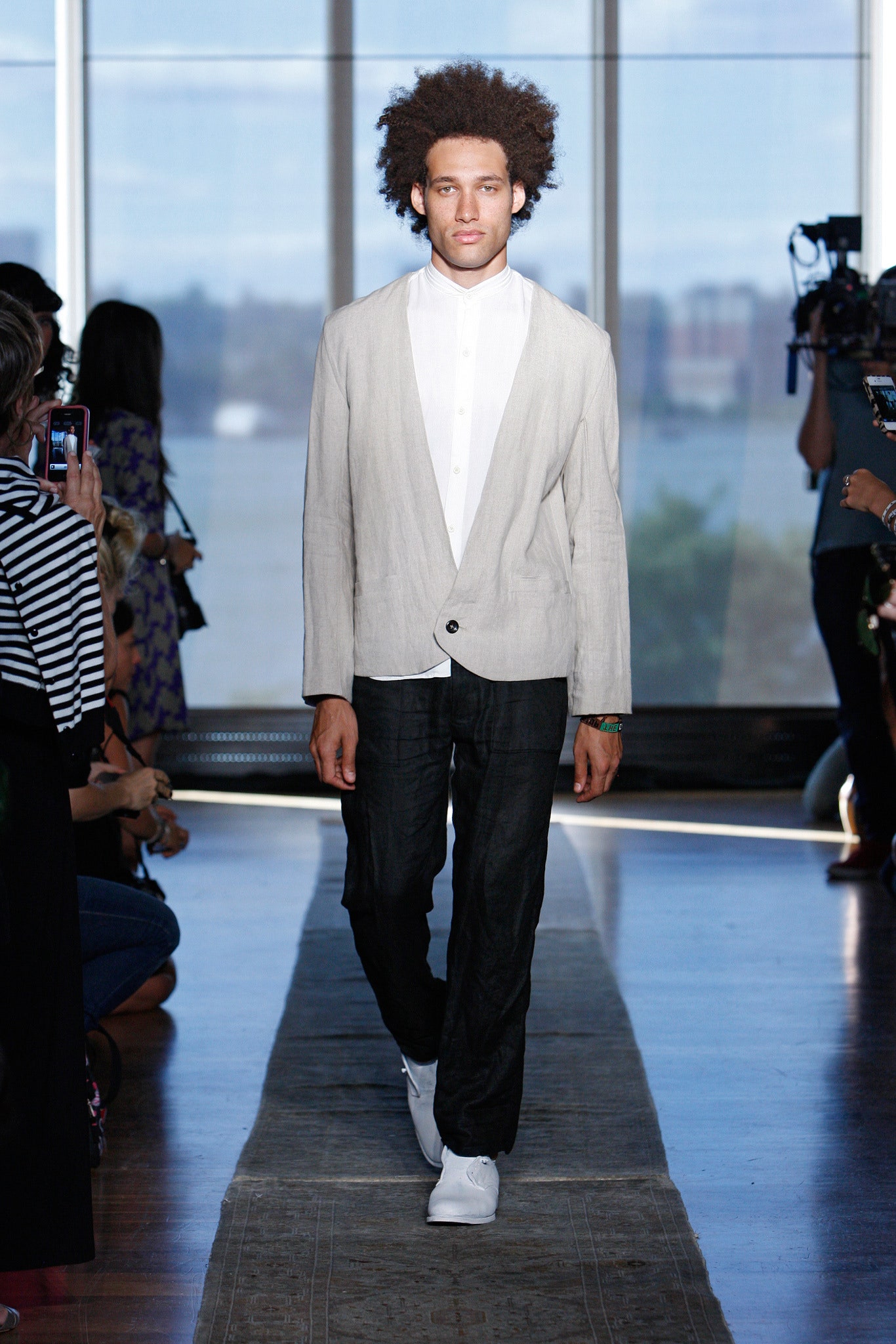 beige linen tailored blazer