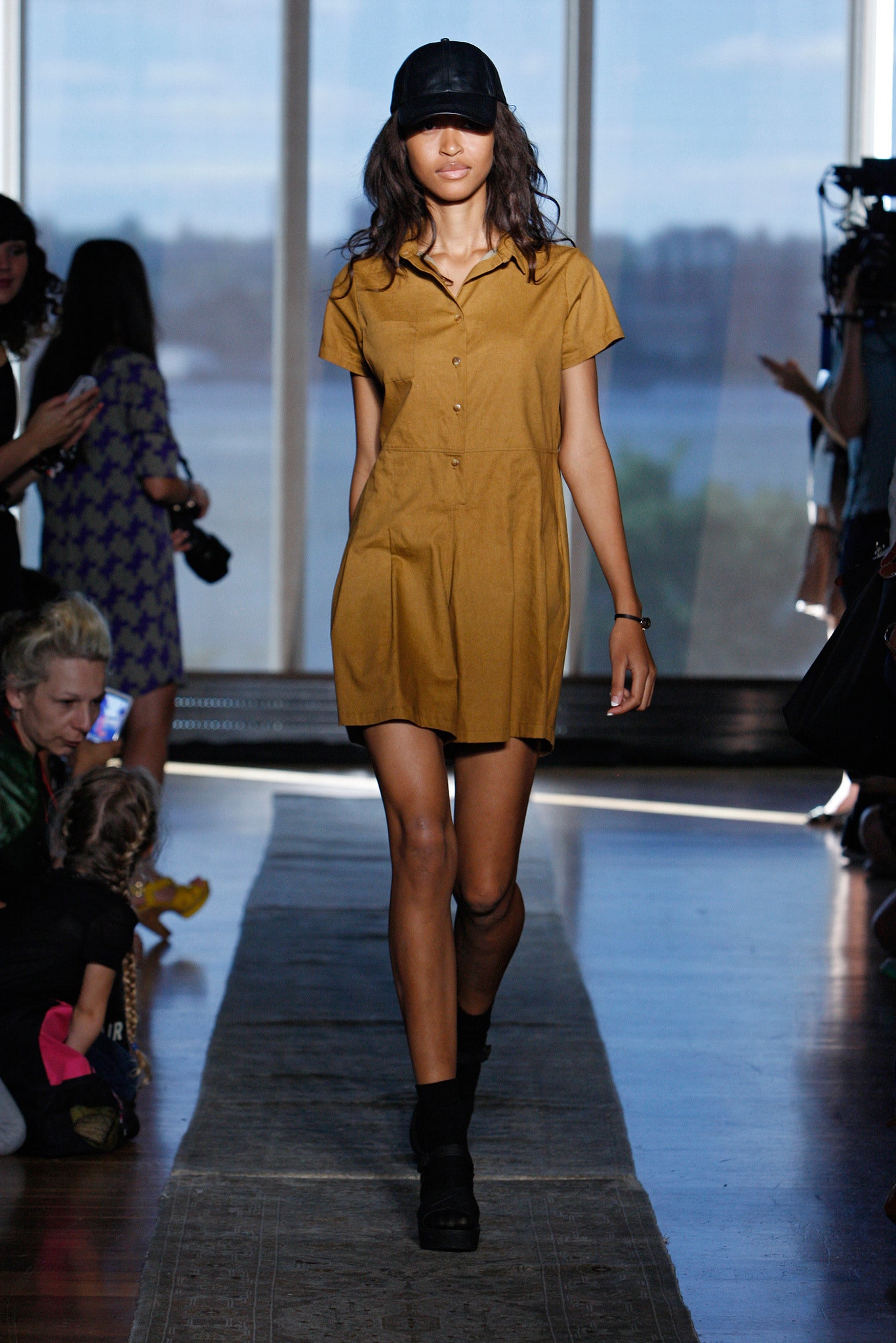 brown cotton short-sleeve dress