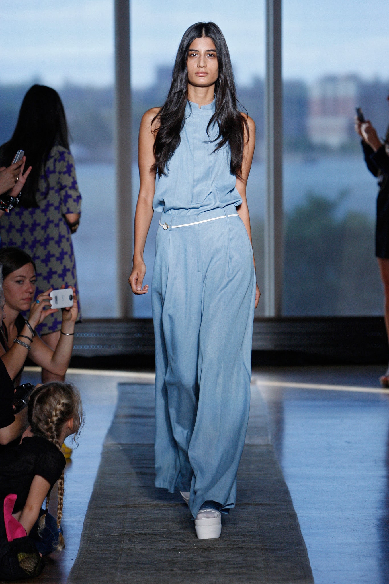 blue cotton relaxed jumpsuit