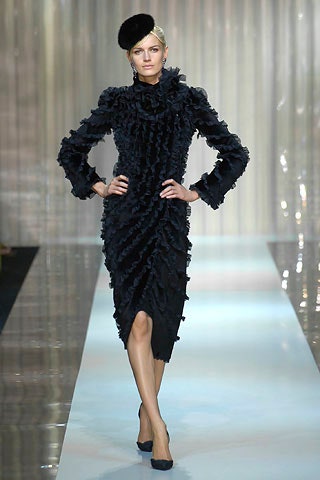 black ruffled midi dress with hat