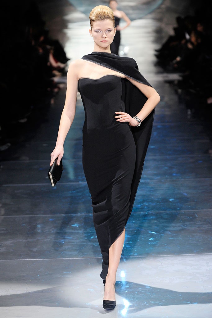 black silk strapless gown