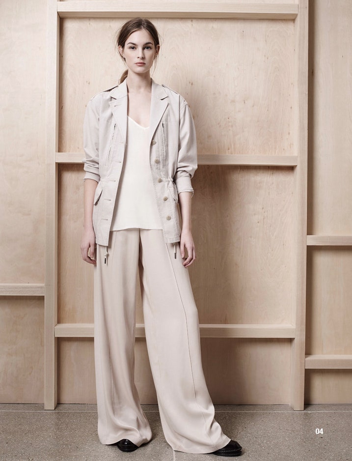 beige relaxed jacket with white top