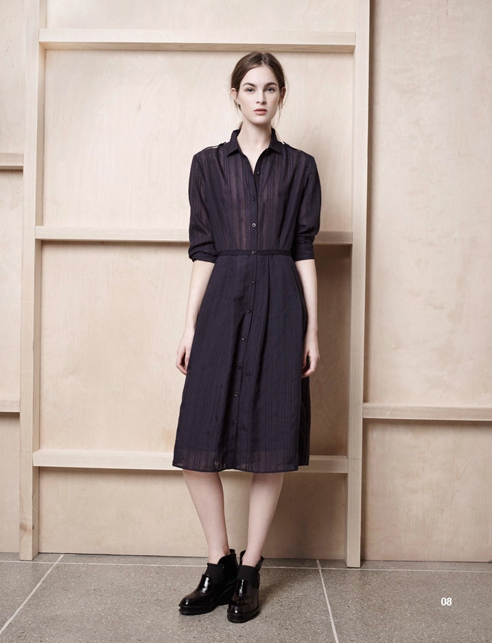 black cotton fitted shirt-dress
