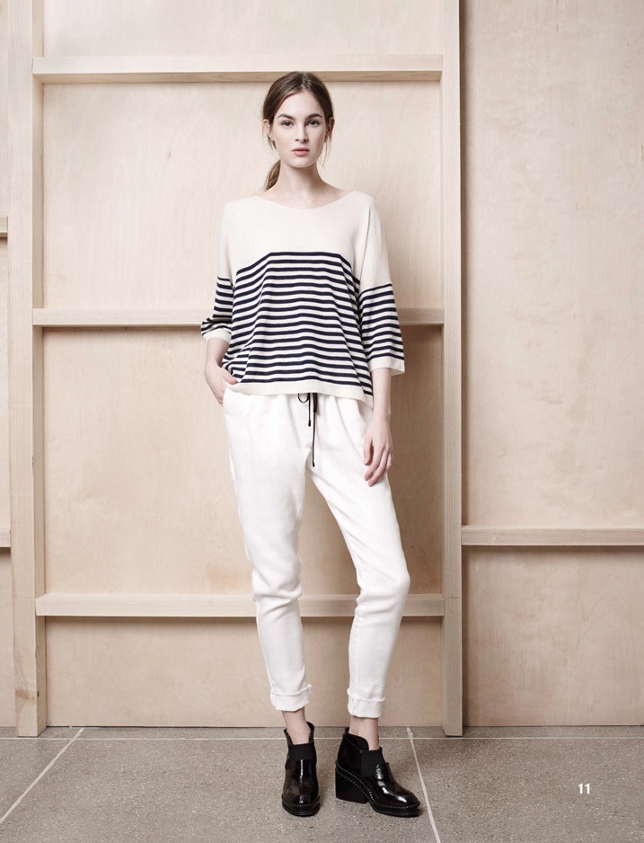 relaxed striped top with white pants