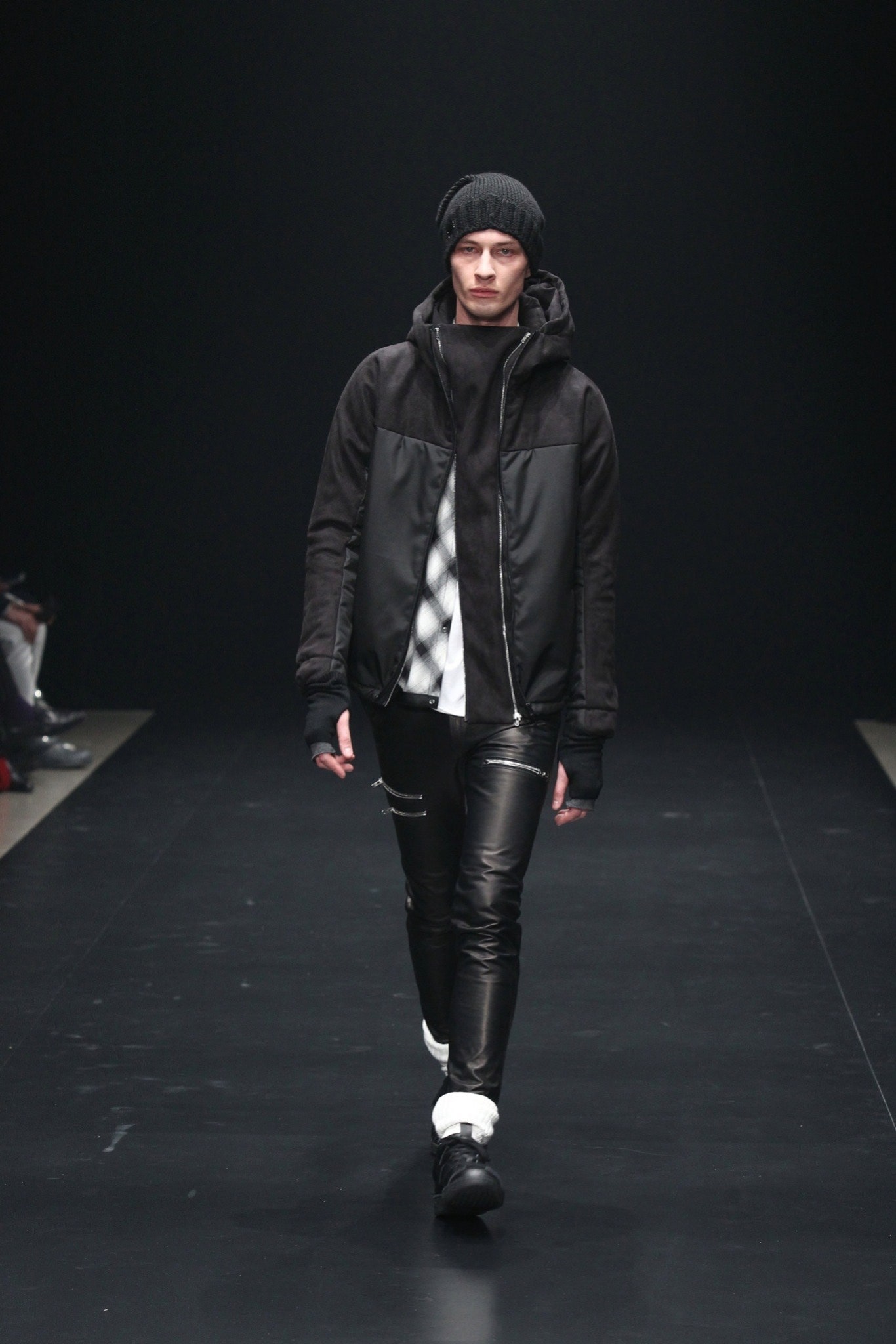black fitted jacket with white shirt
