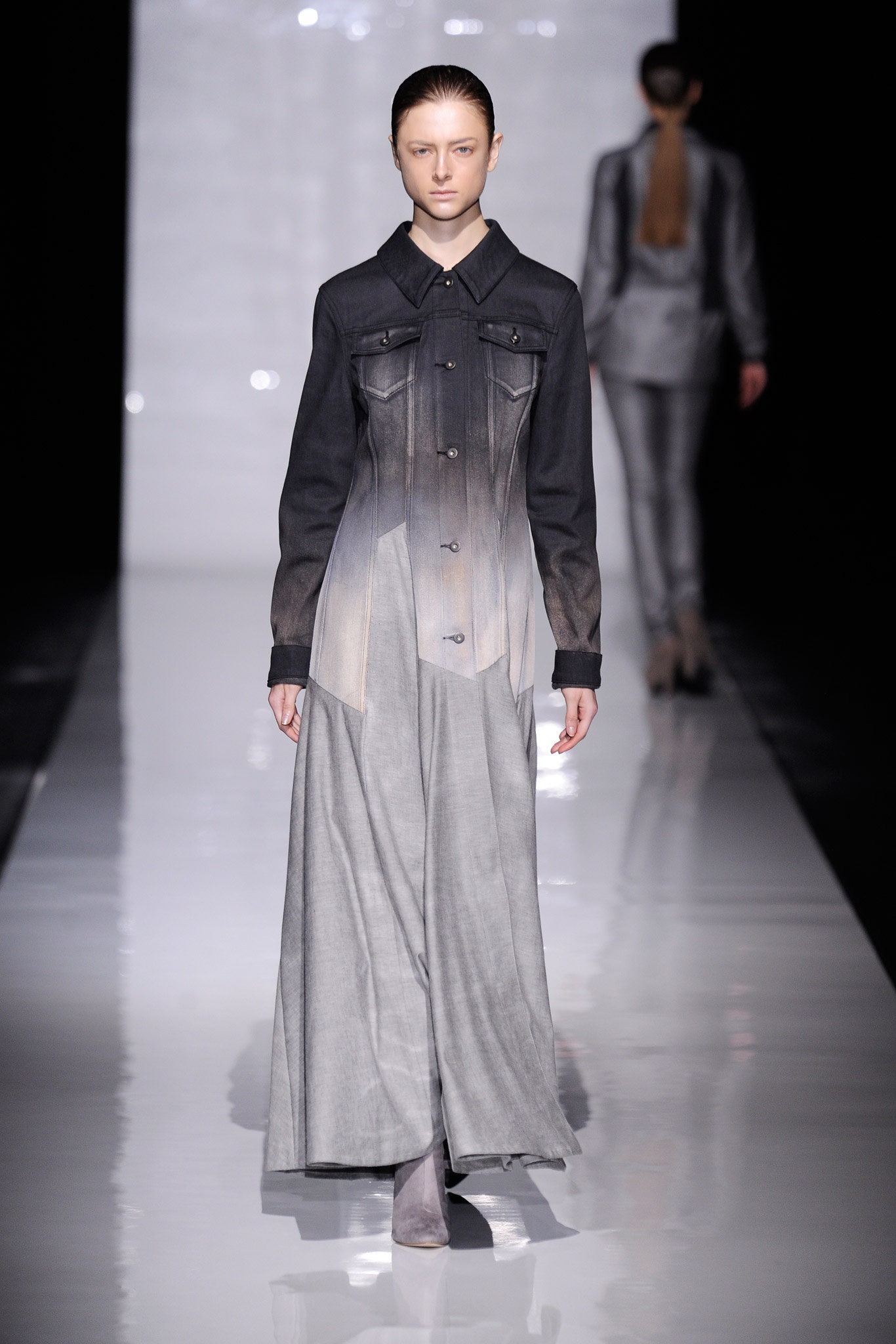 gray denim long-sleeve dress