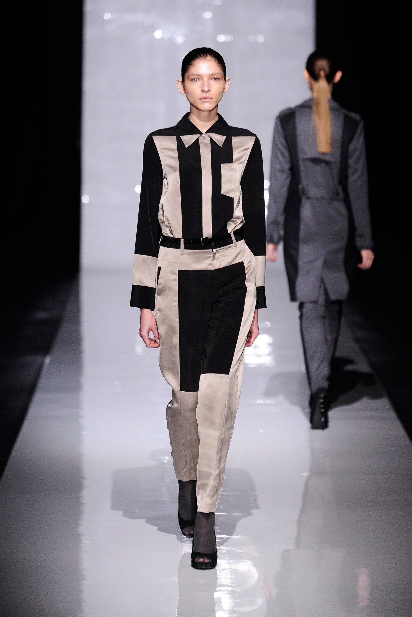 color-blocked silk jumpsuit and tailored jacket