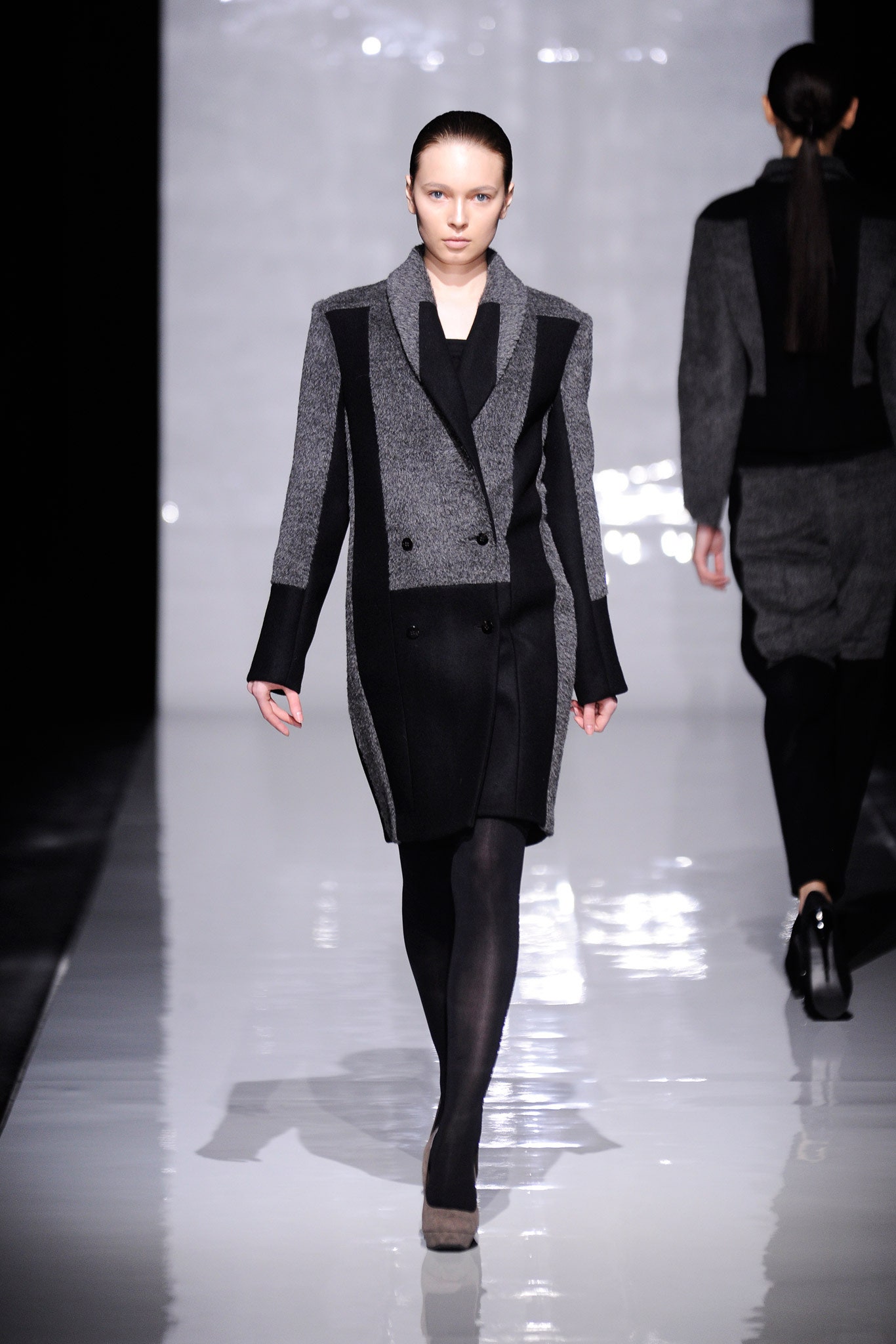 fitted black gray wool coat
