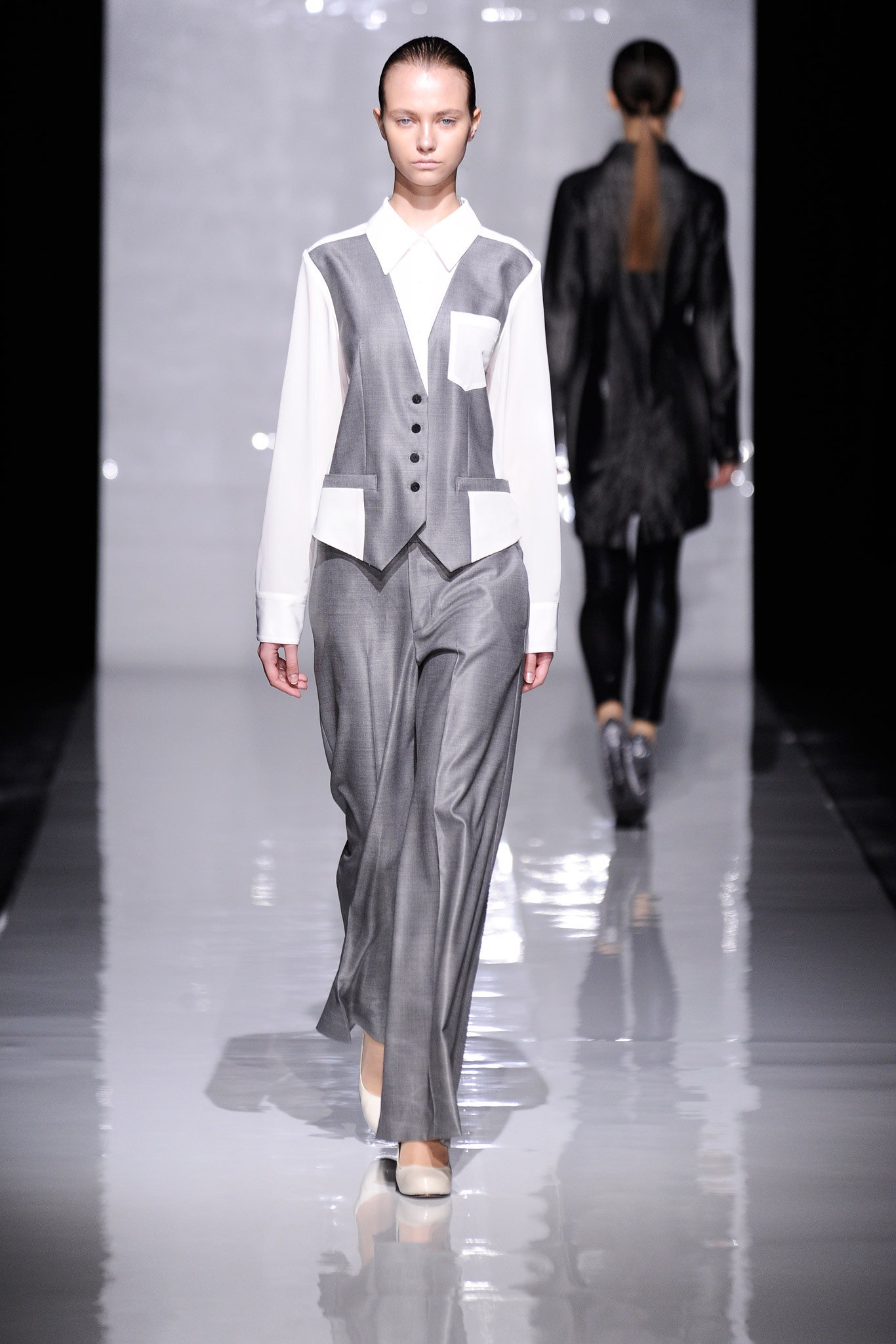 gray silk tailored suit