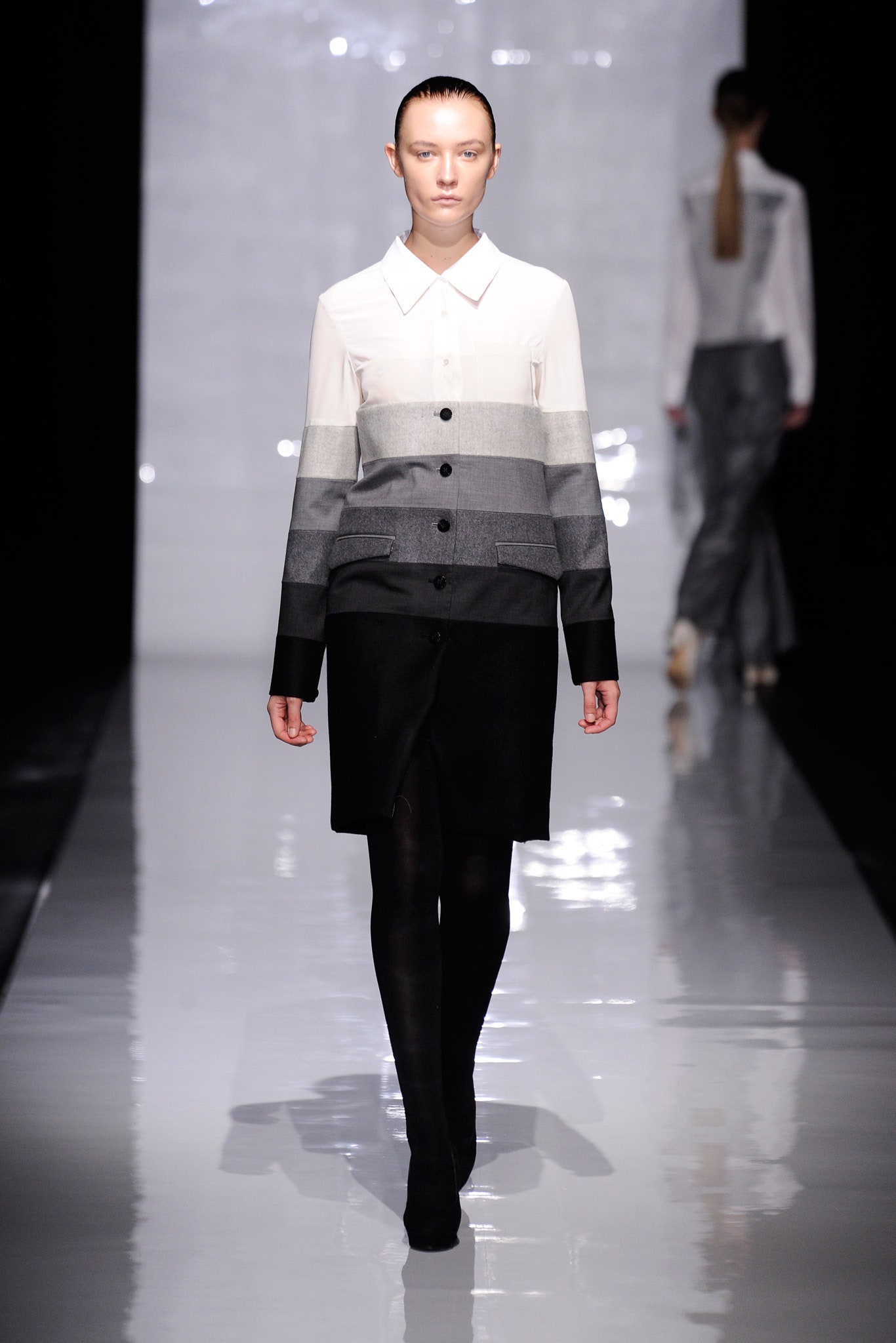 color-blocked black and white shirt-dress