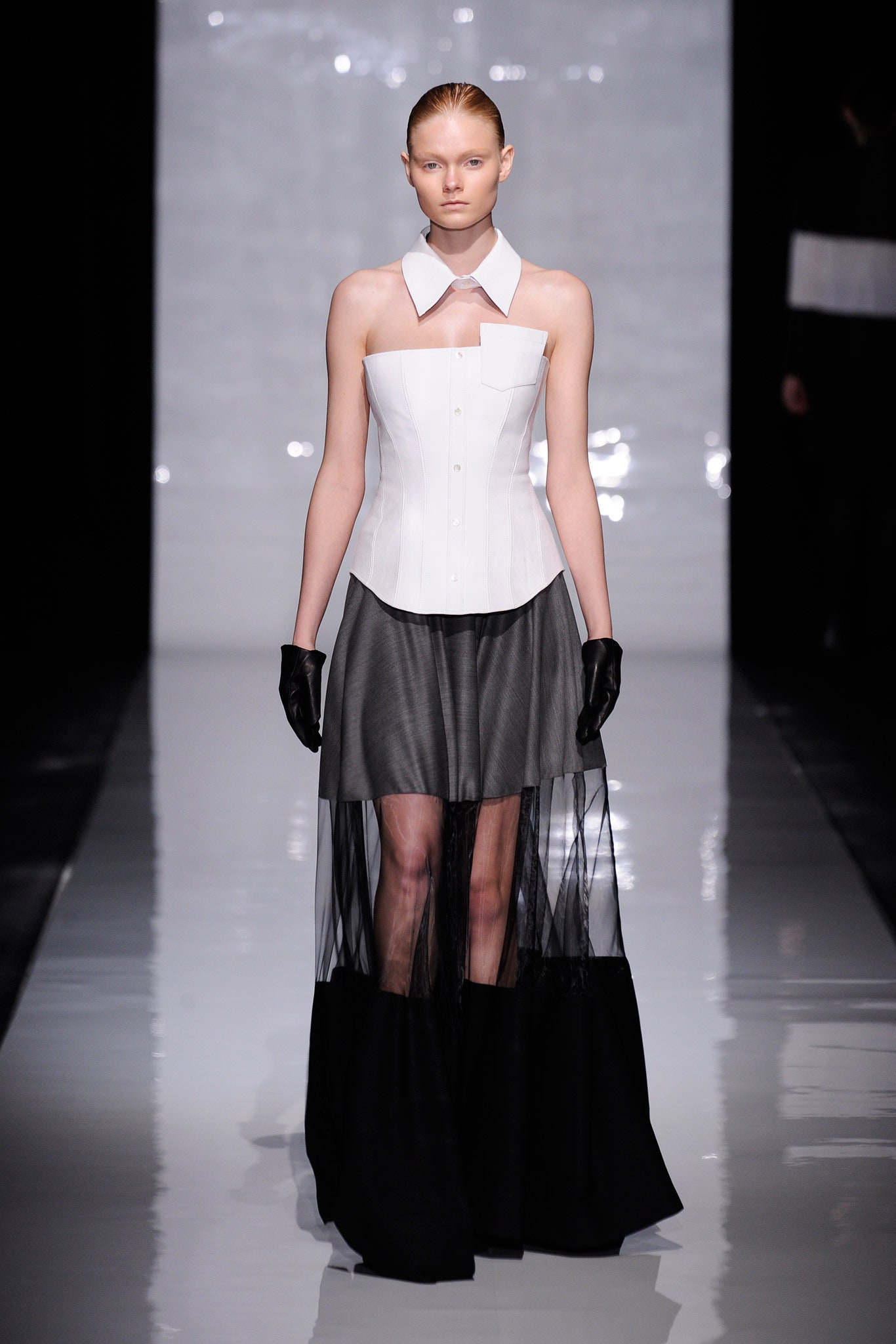 white corset and layered skirt