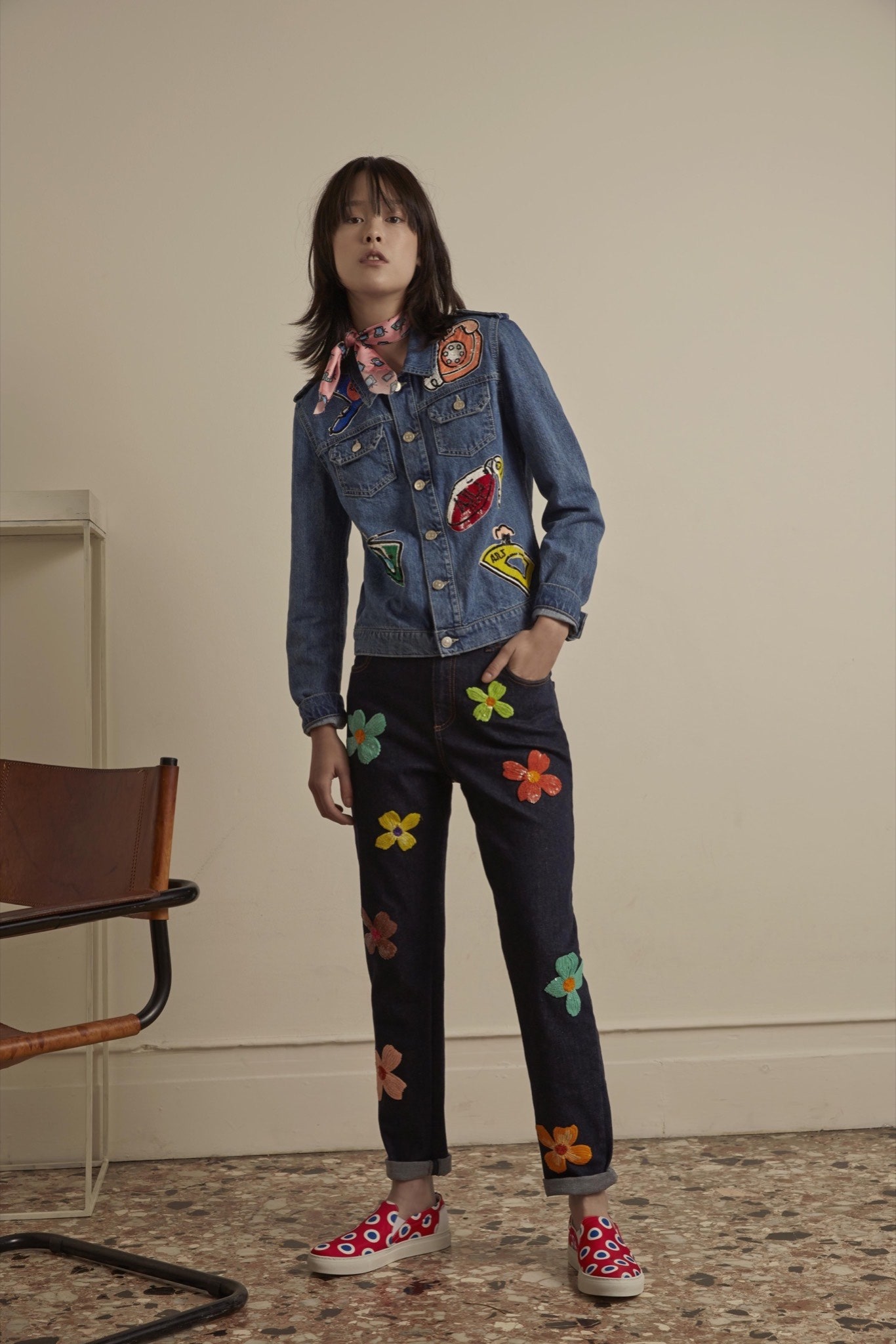 black denim relaxed embroidered pants