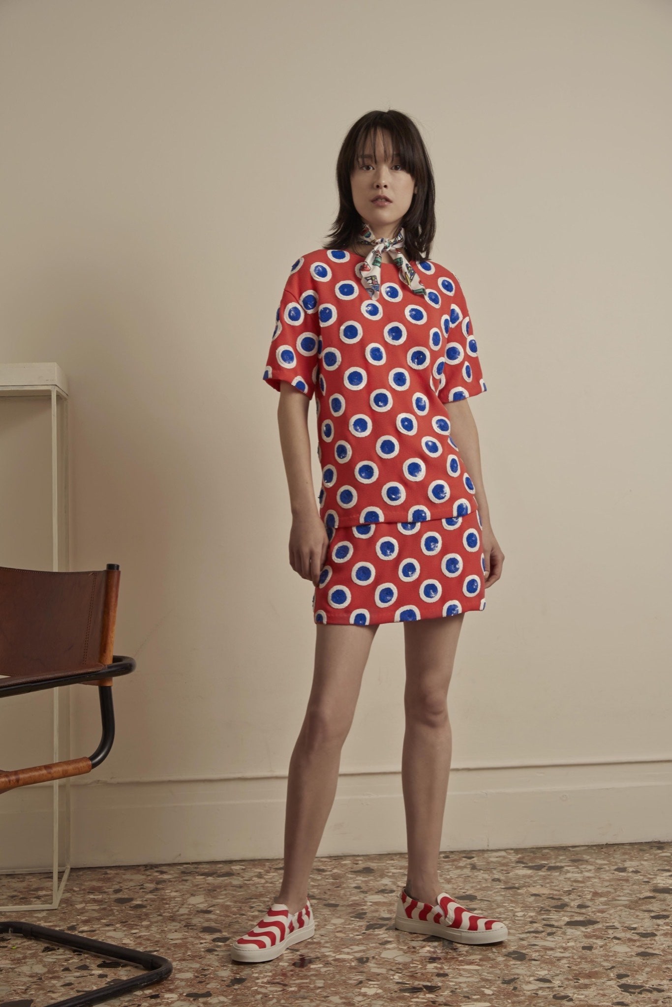 red printed short-sleeve dress