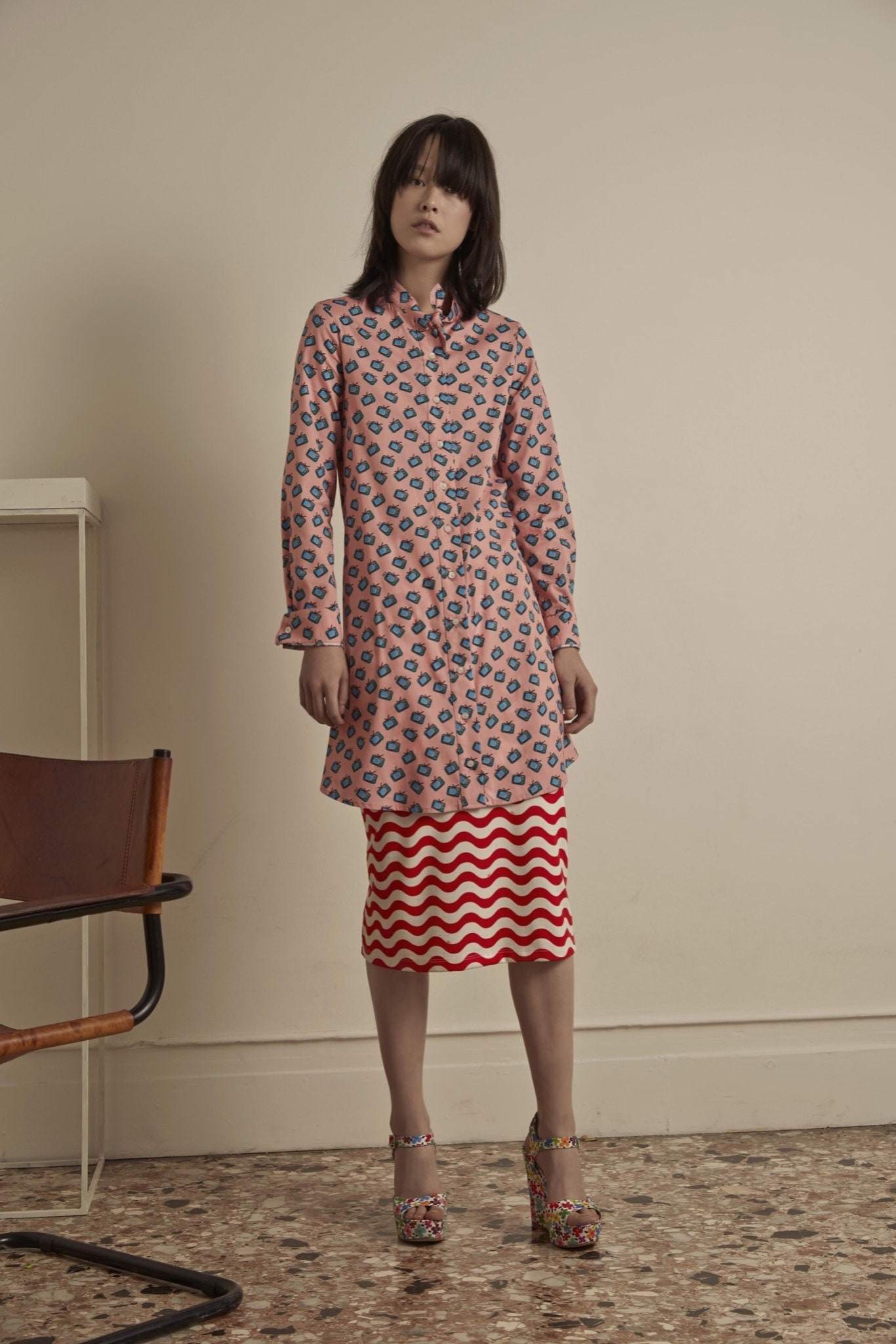 pink printed shirt-dress with zigzag skirt