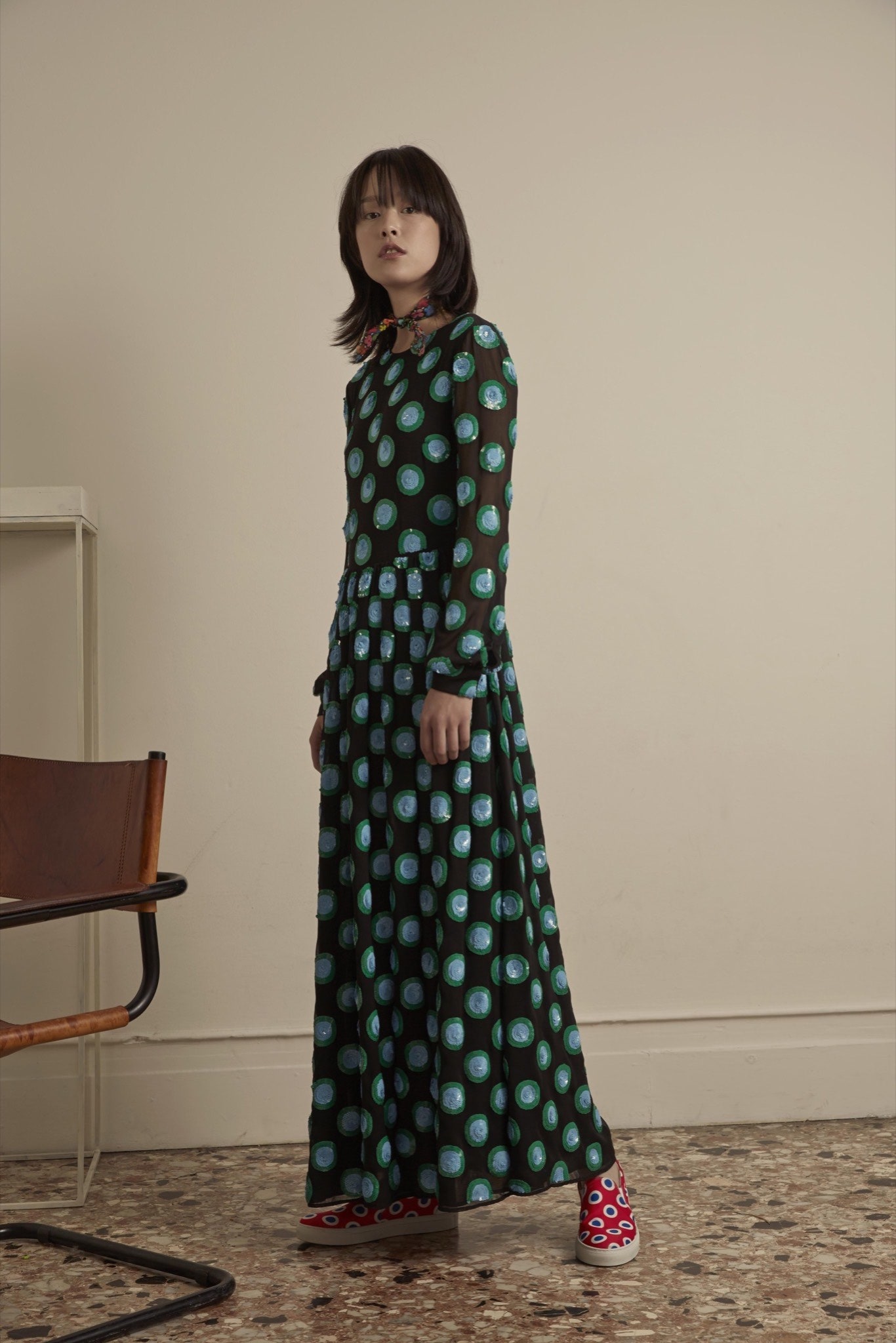 black silk printed maxi dress