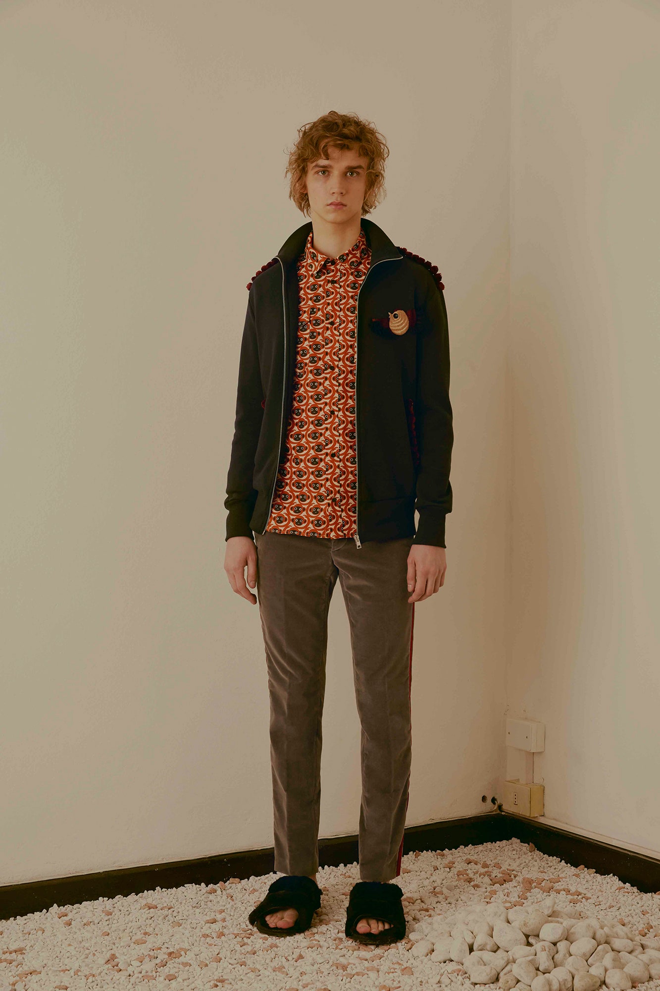 multi cotton short-sleeve collared fitted printed shirt