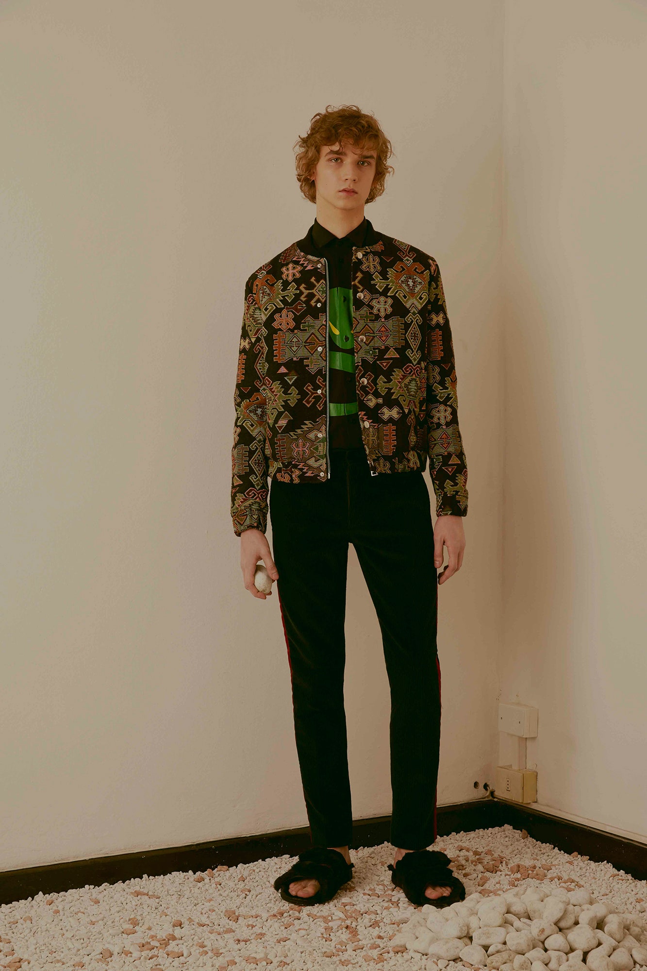 multi cotton long-sleeve collared fitted embroidered jacket