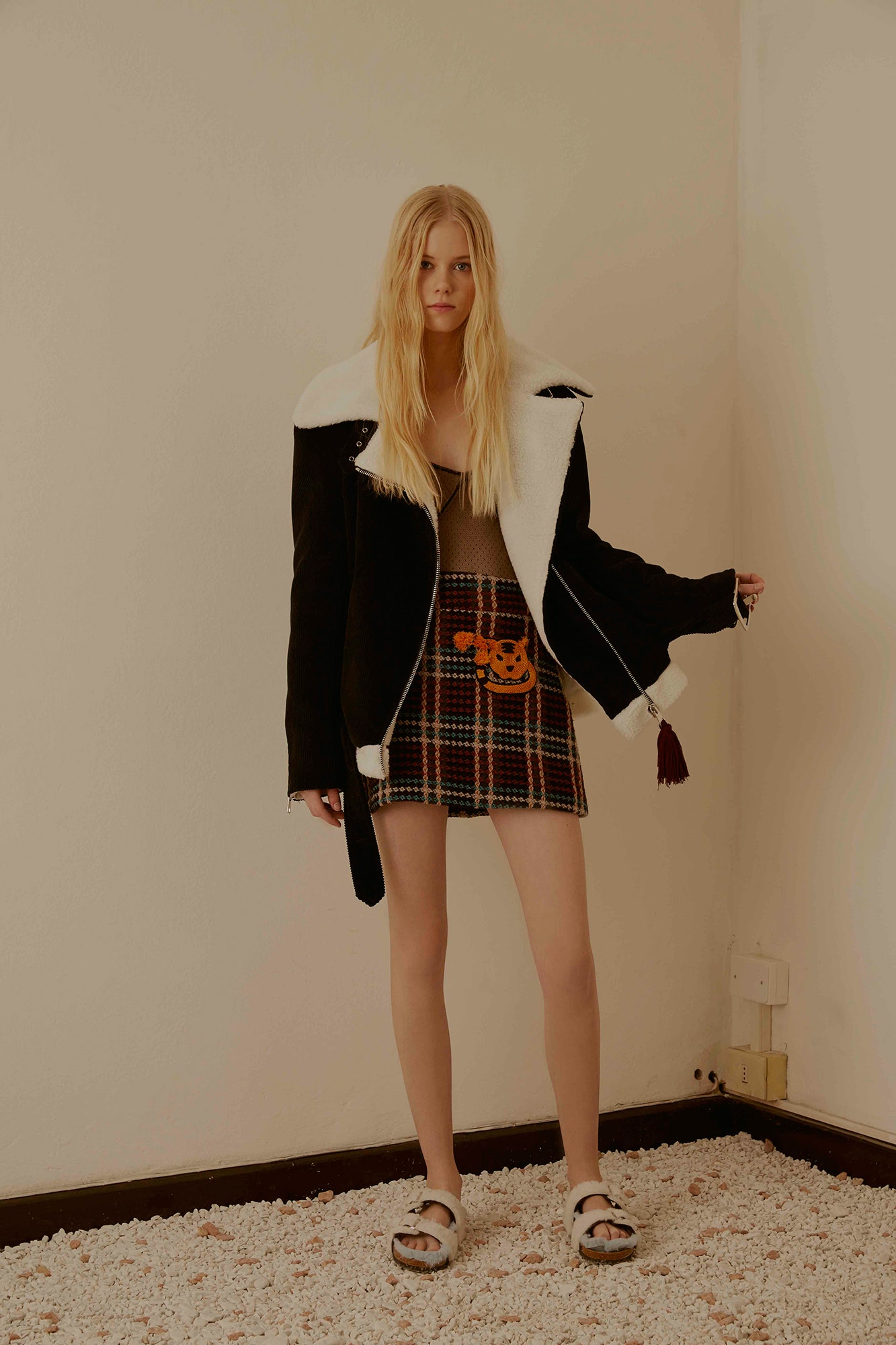 multi cotton fitted pleated short skirt