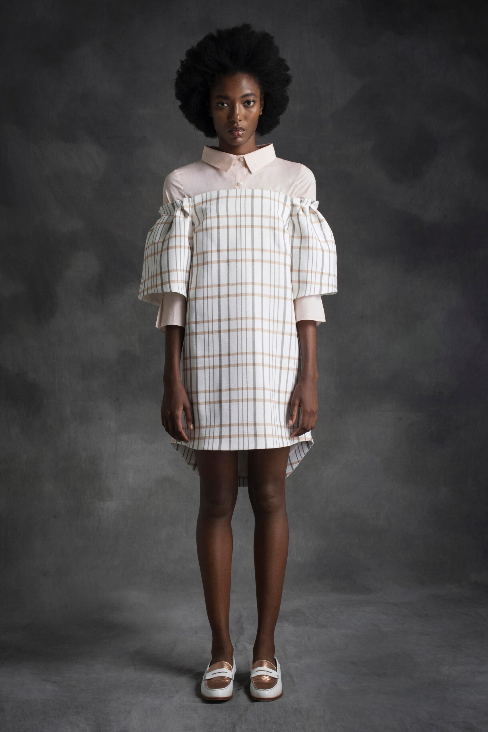 checked mini dress with collar