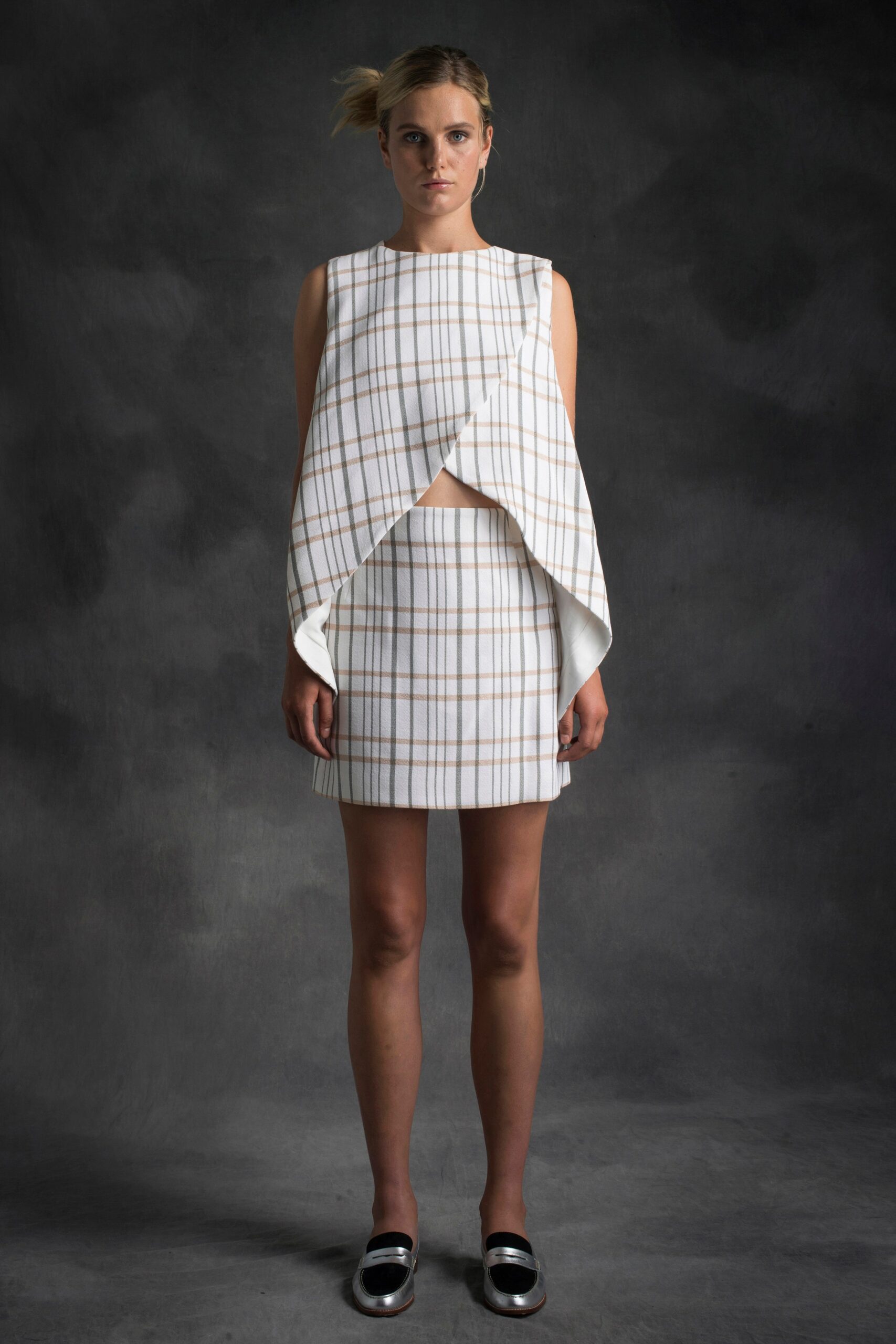 white checked sleeveless dress